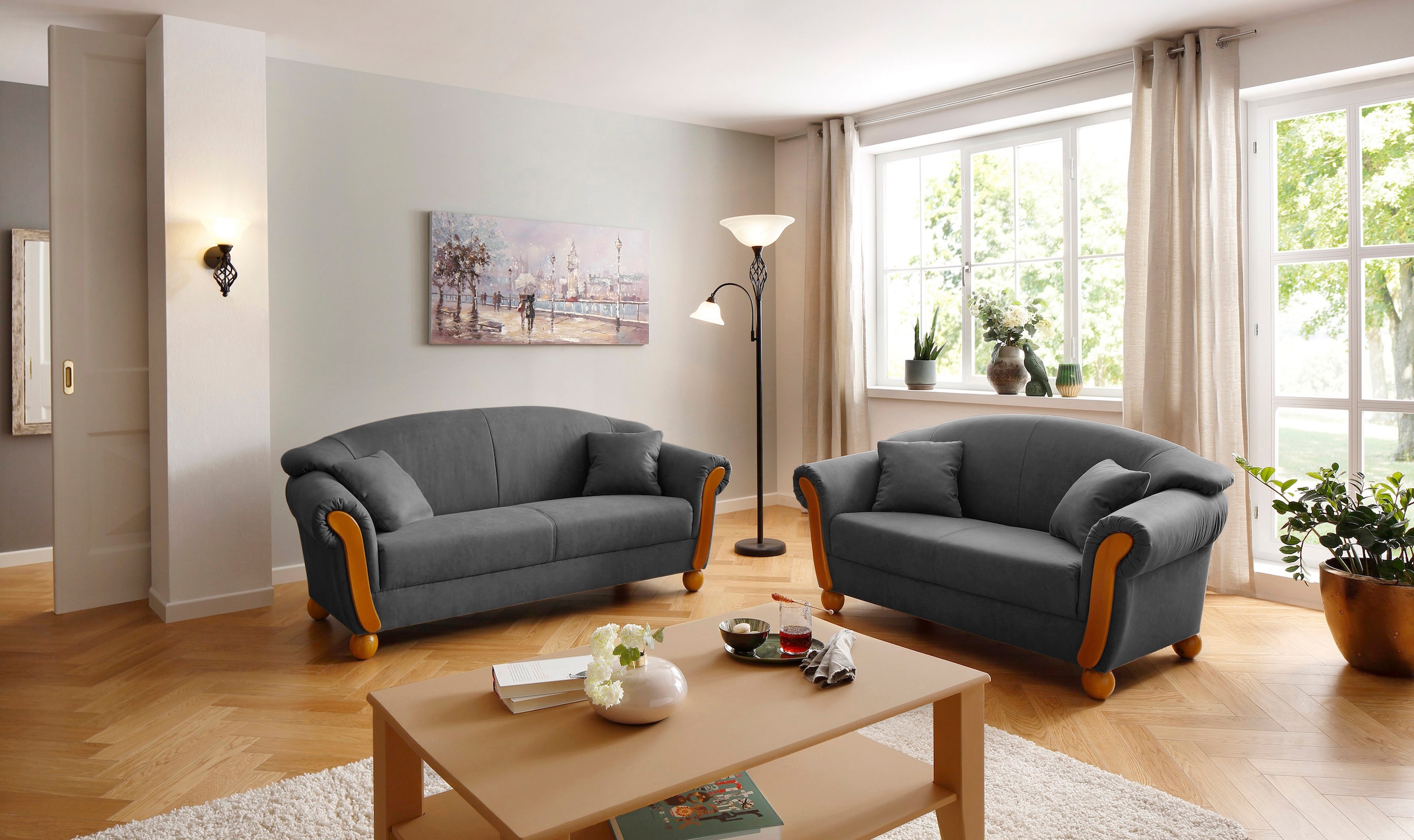 Home affaire 3-Sitzer »Milano Vintage« mit Federkern, Bezug in Lederoptik, incl. Zierkissen