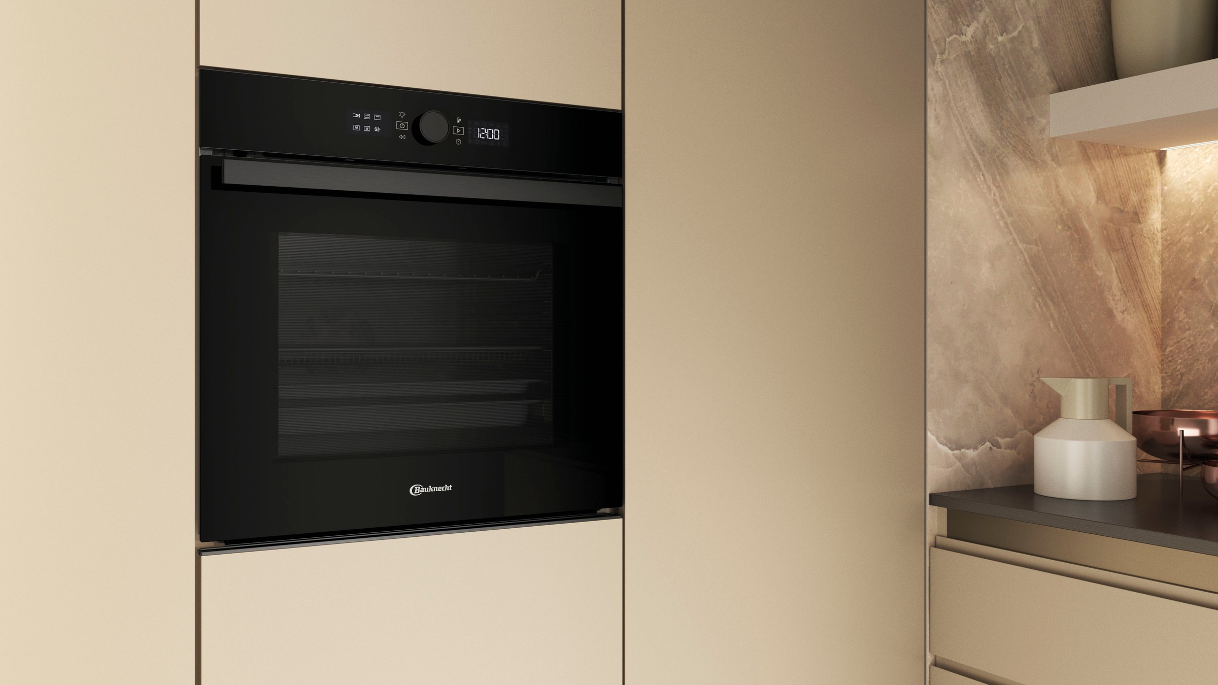 BAUKNECHT Pyrolyse Backofen  »BBI4S8PM1SK«, mit 1-fach-Teleskopauszug, Pyrolyse-Selbstreinigung, AirFry-Funktion, Pizzafunktion, 1-fach-Teleskopauszug, Gentle Steam