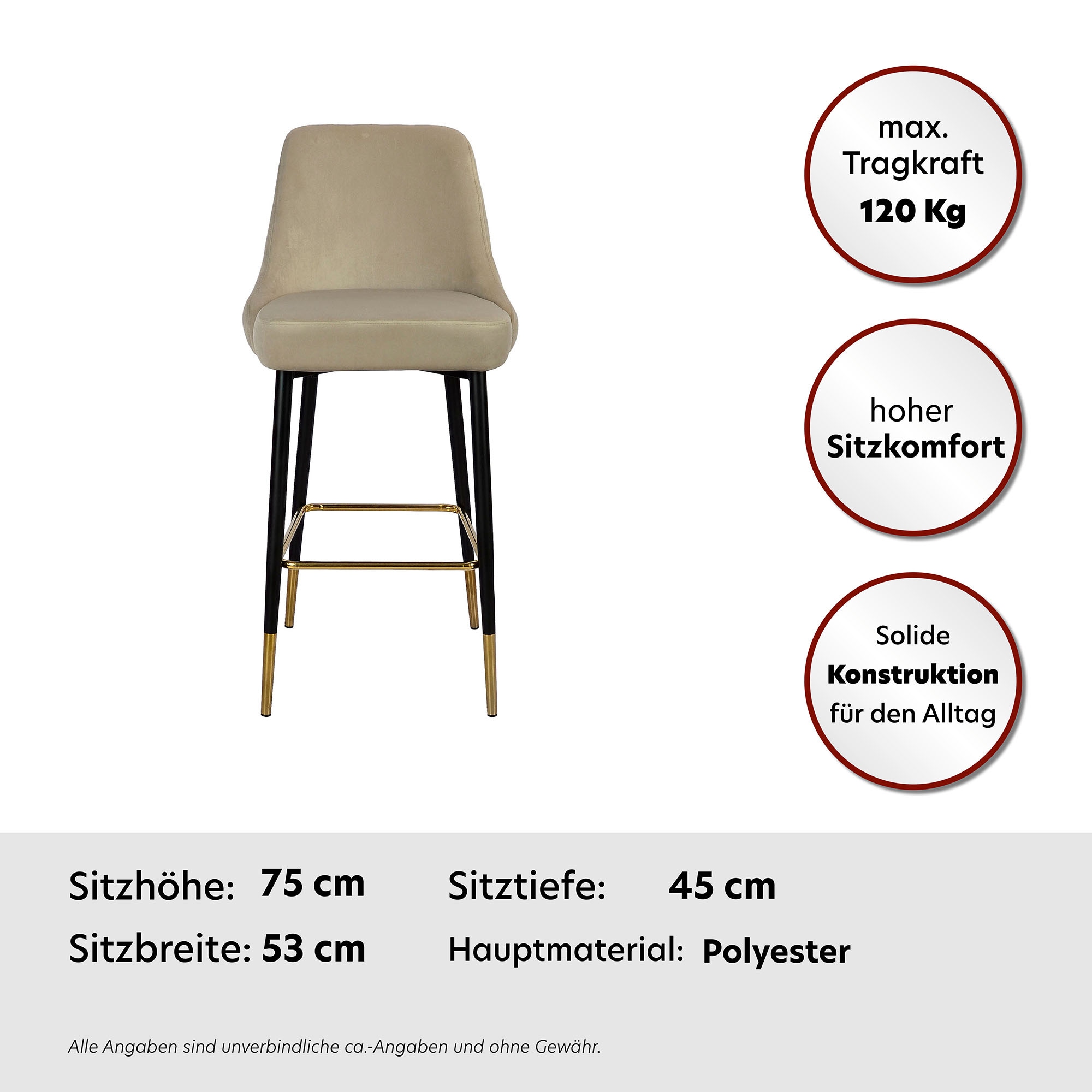 Kayoom Hochstuhl »Barstuhl Moonlight 125, gesteppte Rückenlehne, Stuhlbeine aus Eisen« () 1 Stk.mit Fußstütze, gesteppte Rückenlehne, 2-farbig elegantes Gestell