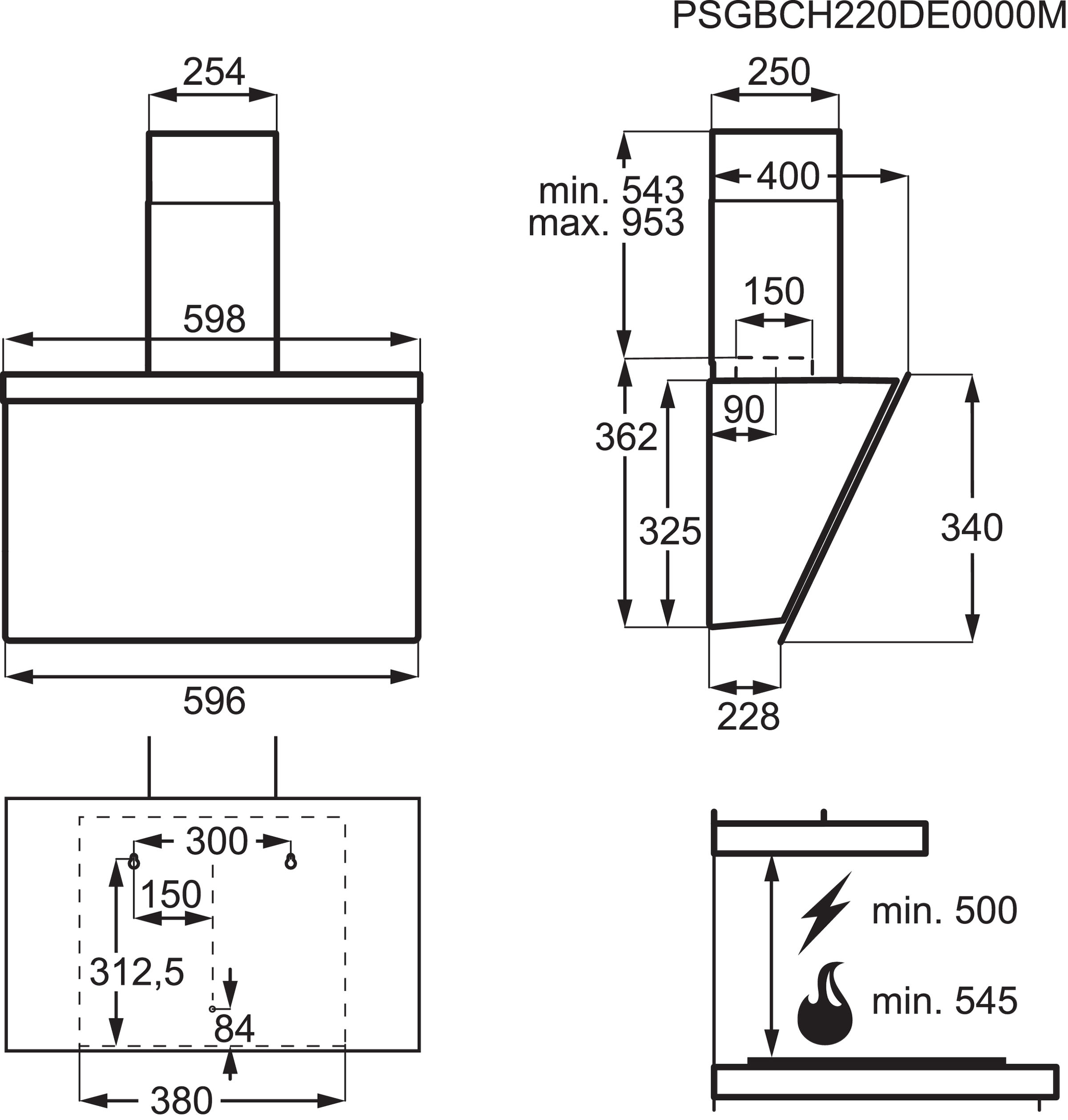 AEG Kopffreihaube »DVE5661HB« Hob²Hood, 3 Leistungsstufen + Intensivstufe, Abluft- und Umluftbetrieb