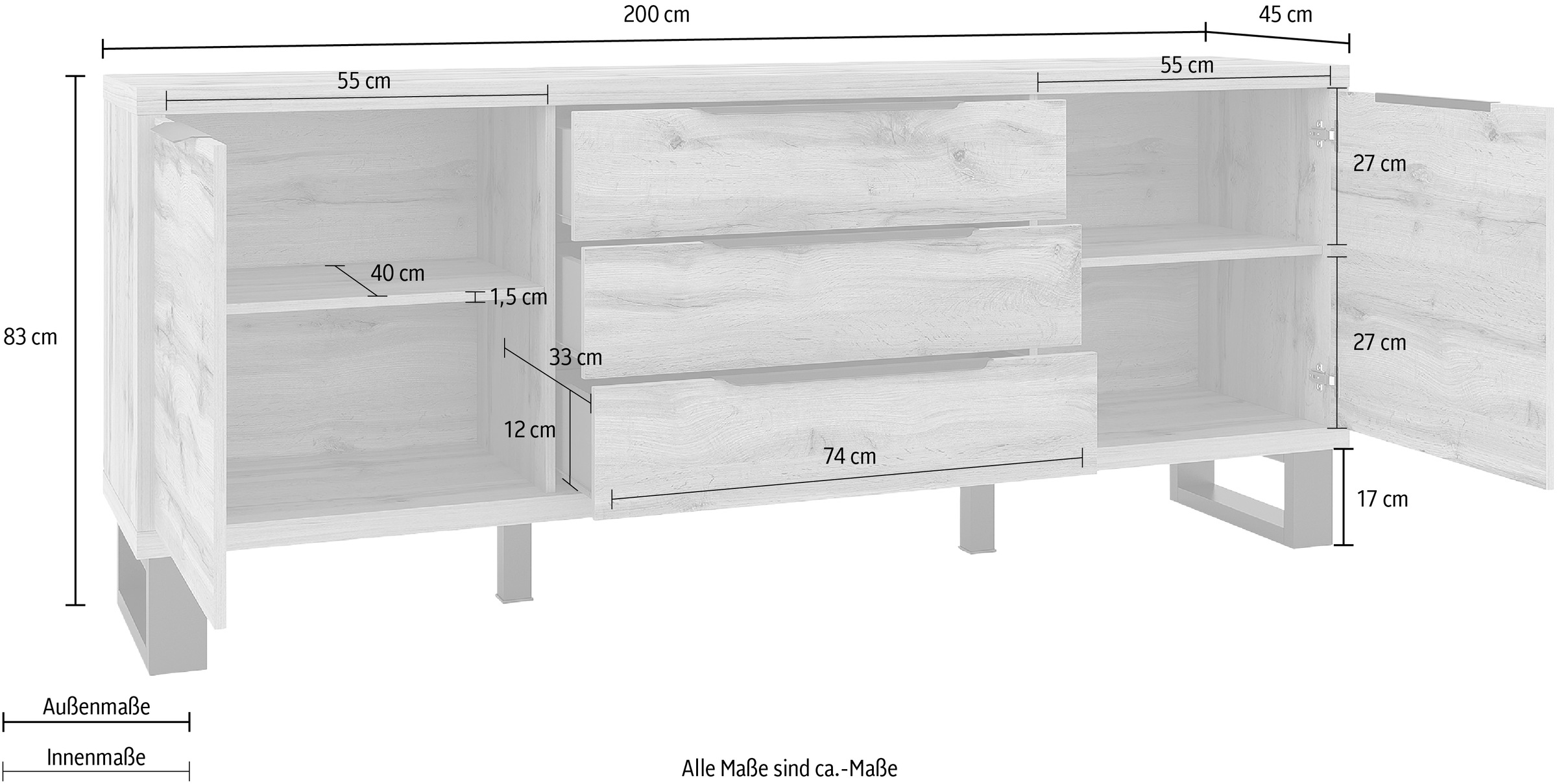 Helvetia Sideboard »Halle«, online ca.200 cm UNIVERSAL Breite bei