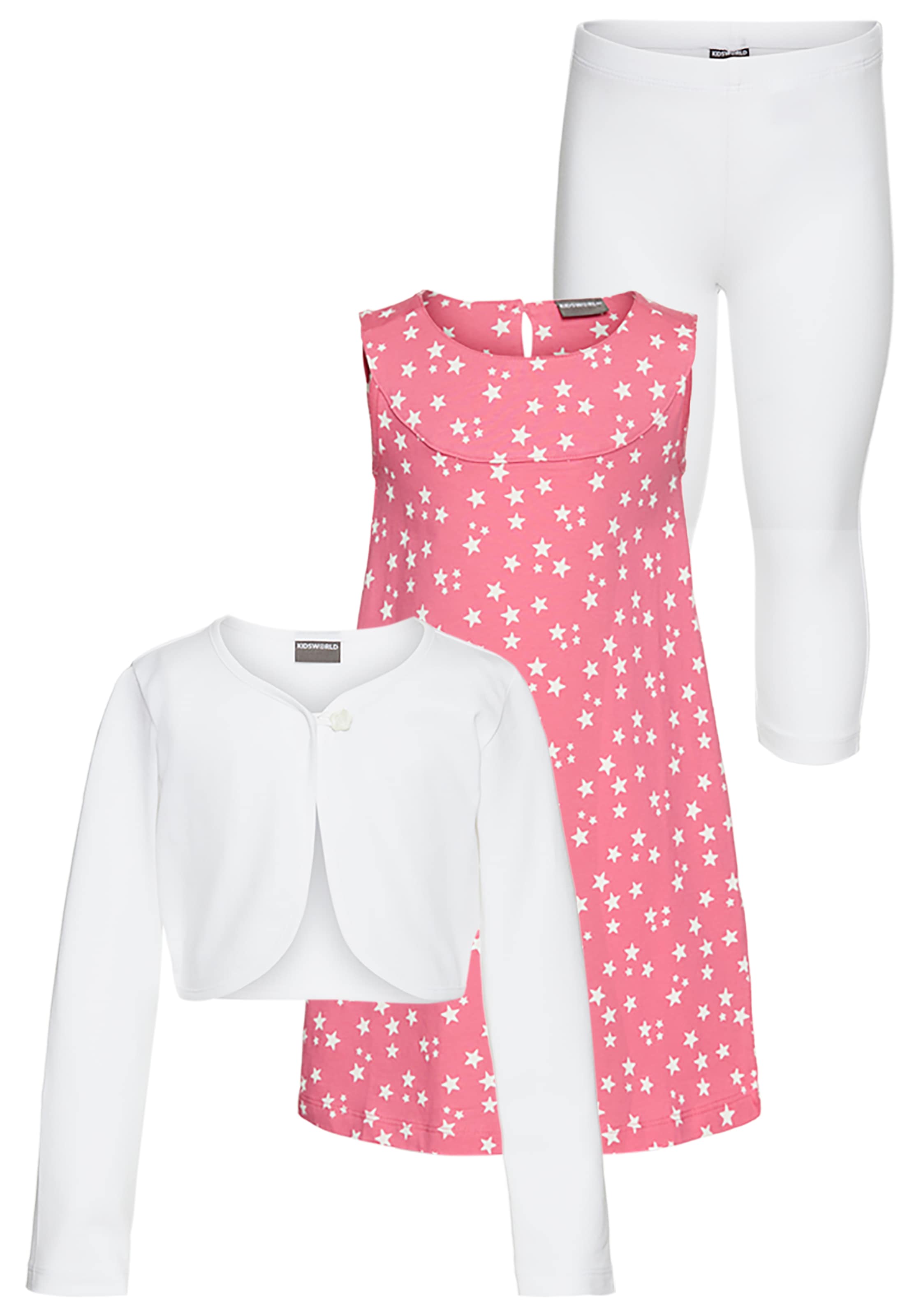KIDSWORLD Bolero, Kleid & Leggings »3tlg. Set, Komplett Outfit mit Sternenmuster«, mit niedlicher Bolero-Jacke