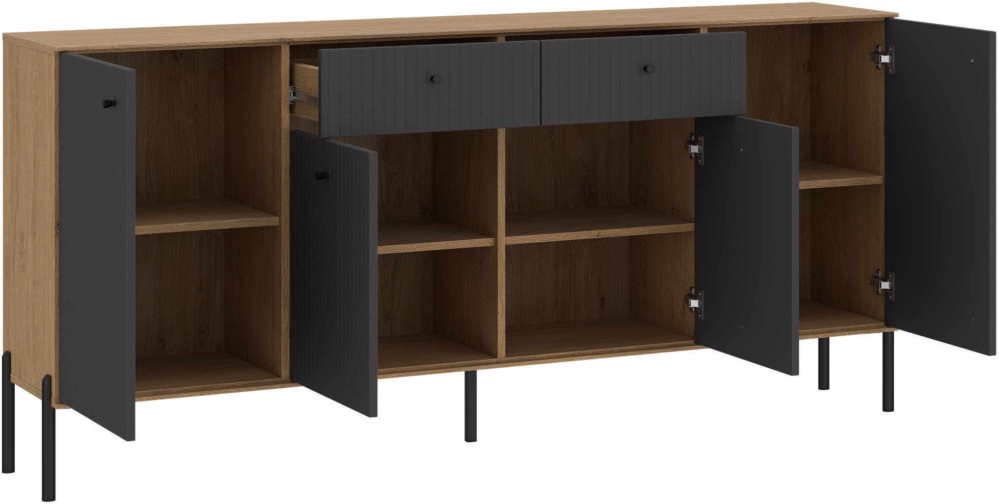 OTTO home Sideboard Sideboard, Breite 184 cm, mit geriffelten Fronten, auf Metallfüßen