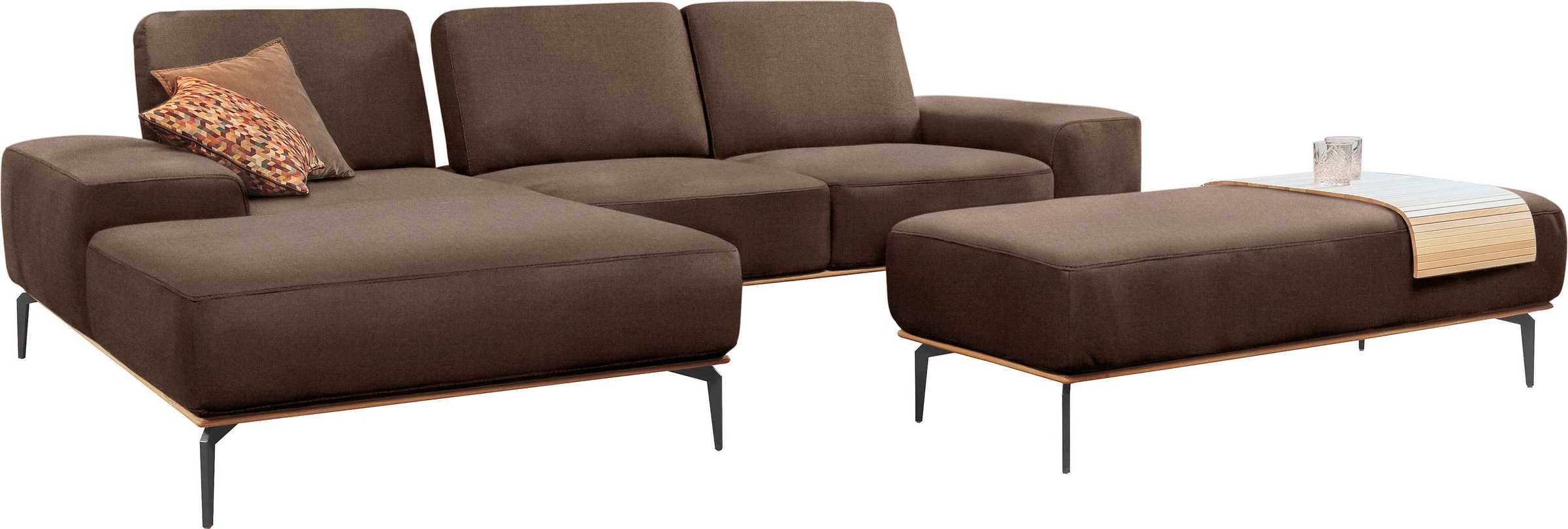 W.SCHILLIG Ecksofa »run, Designsofa mit tollem Sitzkomfort, bequem, L-Form«, mit Holzsockel, Füße in Schwarz pulverbeschichtet, Breite 299 cm