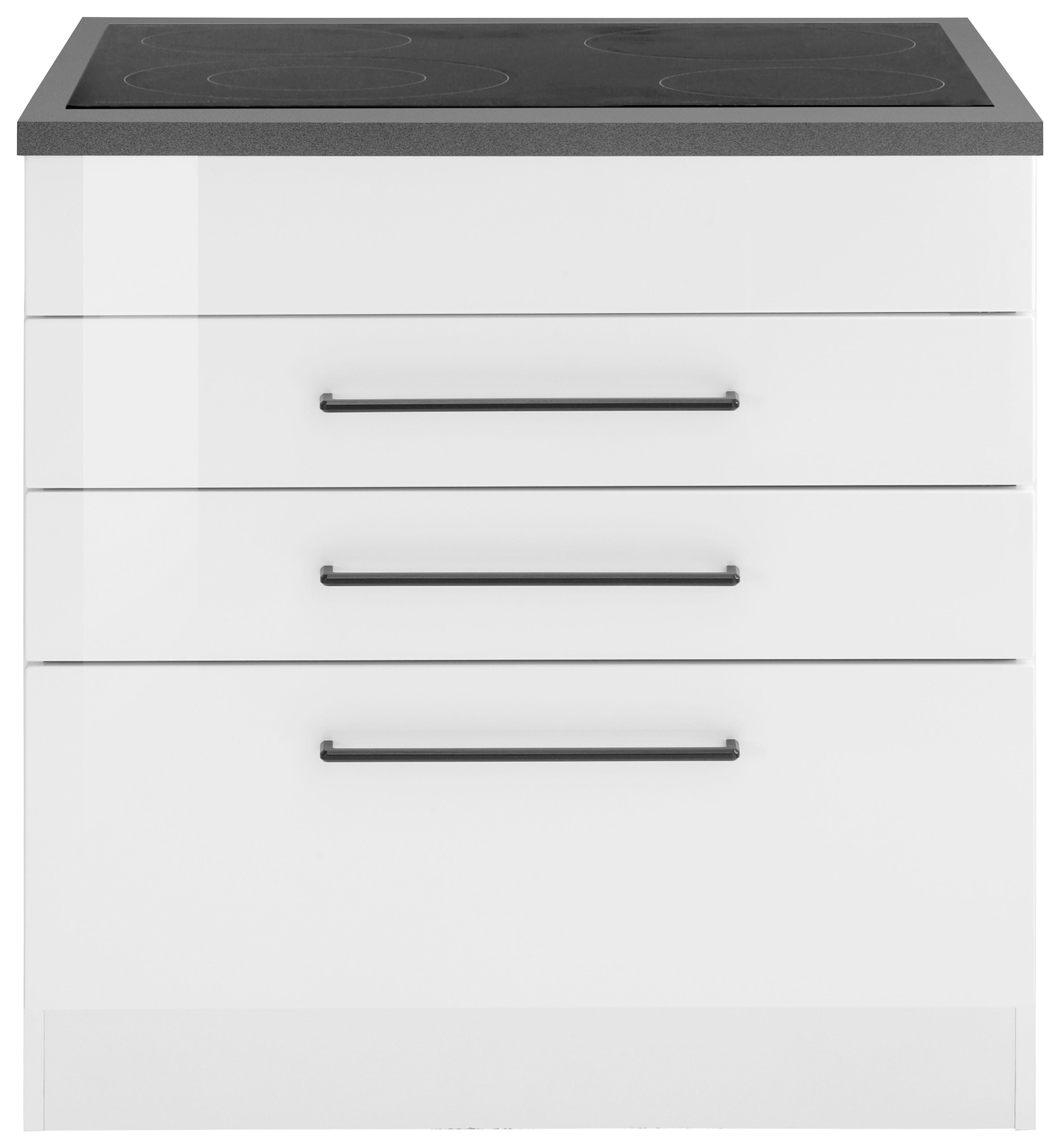KOCHSTATION Kochfeldumbauschrank »KS-Tulsa« 80 cm breit, 2 Schubladen, 1 großer Auszug, schwarzer Metallgriff