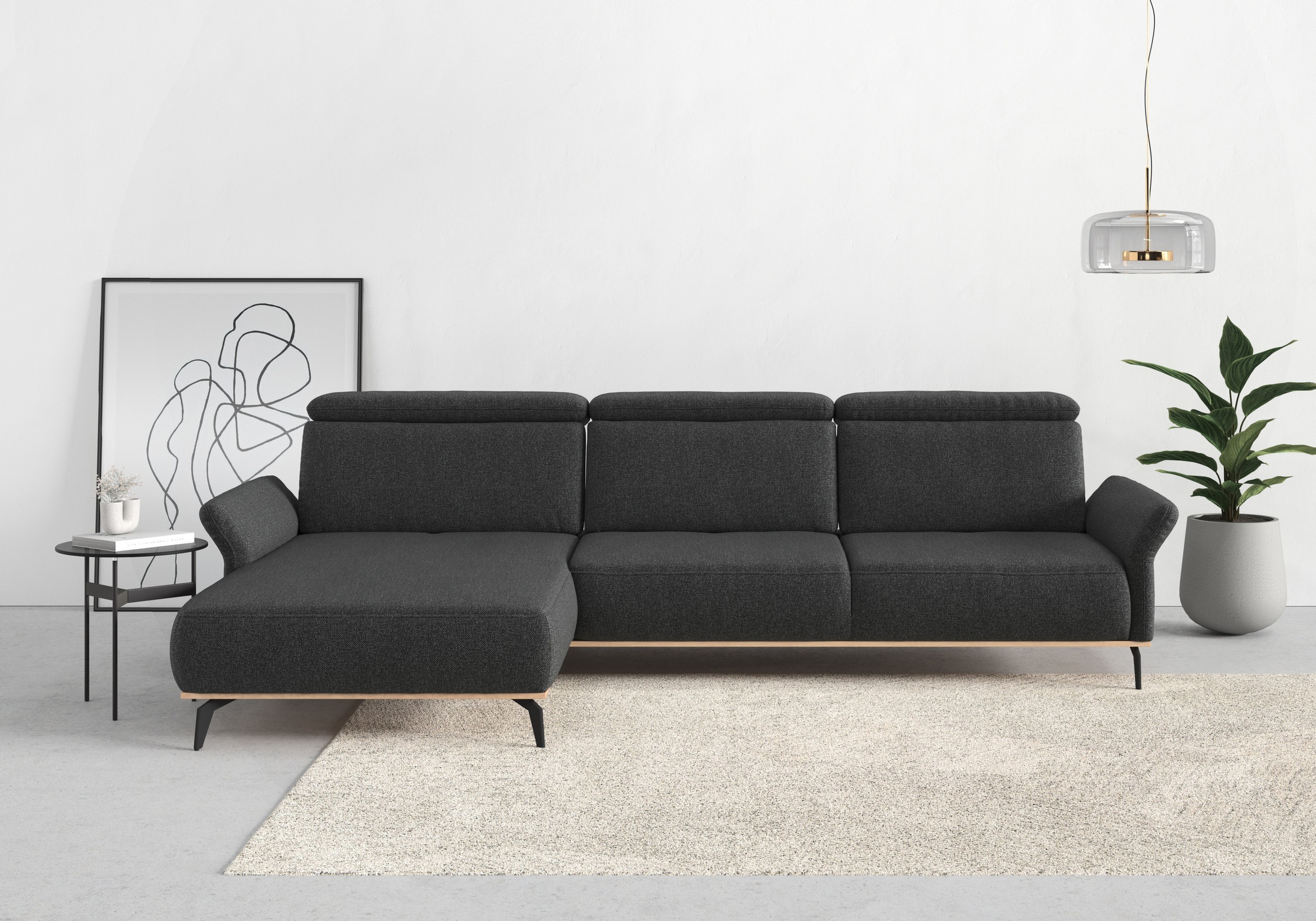Places of Style Ecksofa »Fjord L-Form«, massiv, wahlweise mit Armlehnfunktion, Kopf- Sitztiefenverstellung