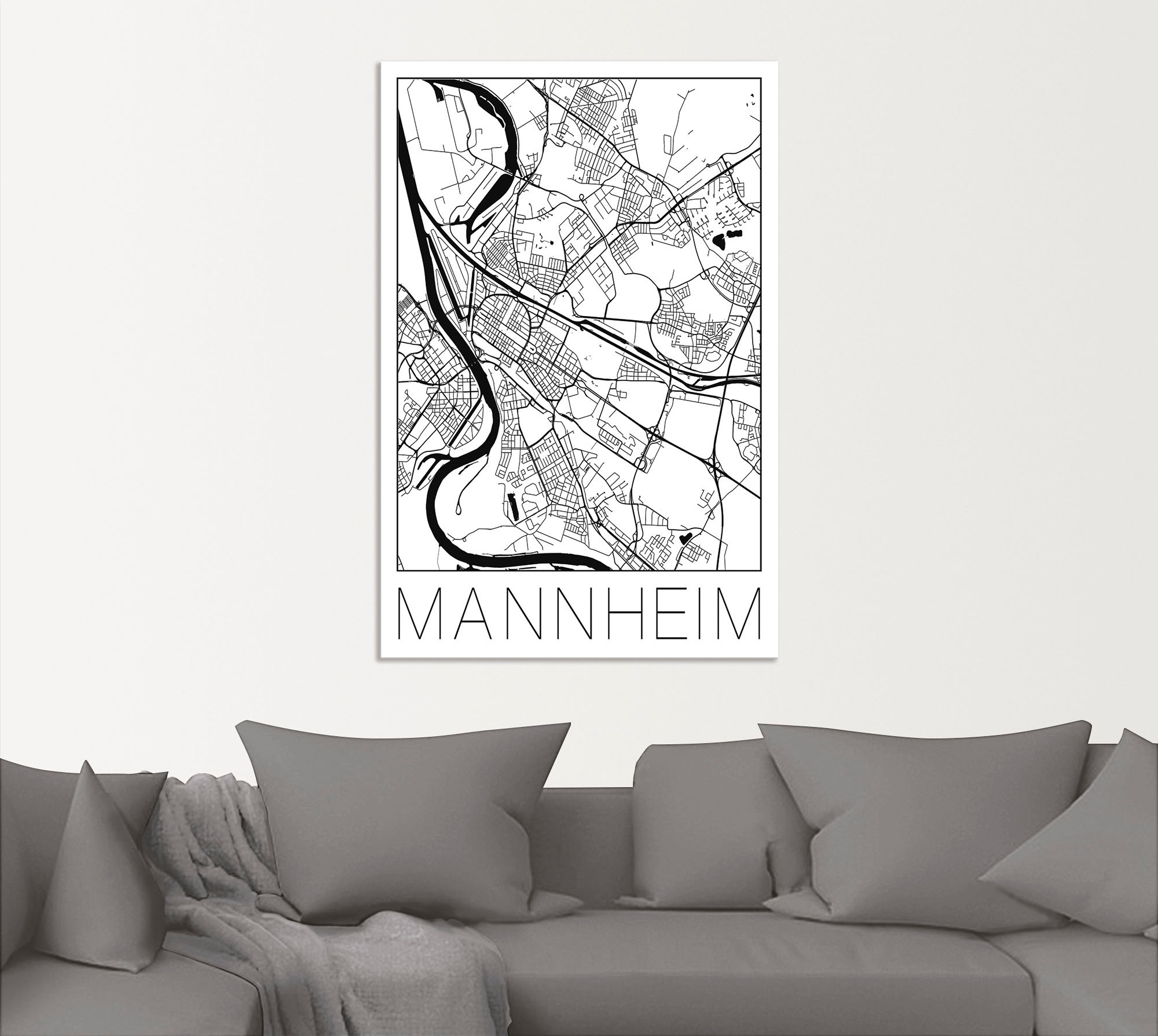 Artland Wandbild »Retro Karte Mannheim Deutschland«, Deutschland, (1 St.), als Alubild, Outdoorbild, Poster in verschied. Größen
