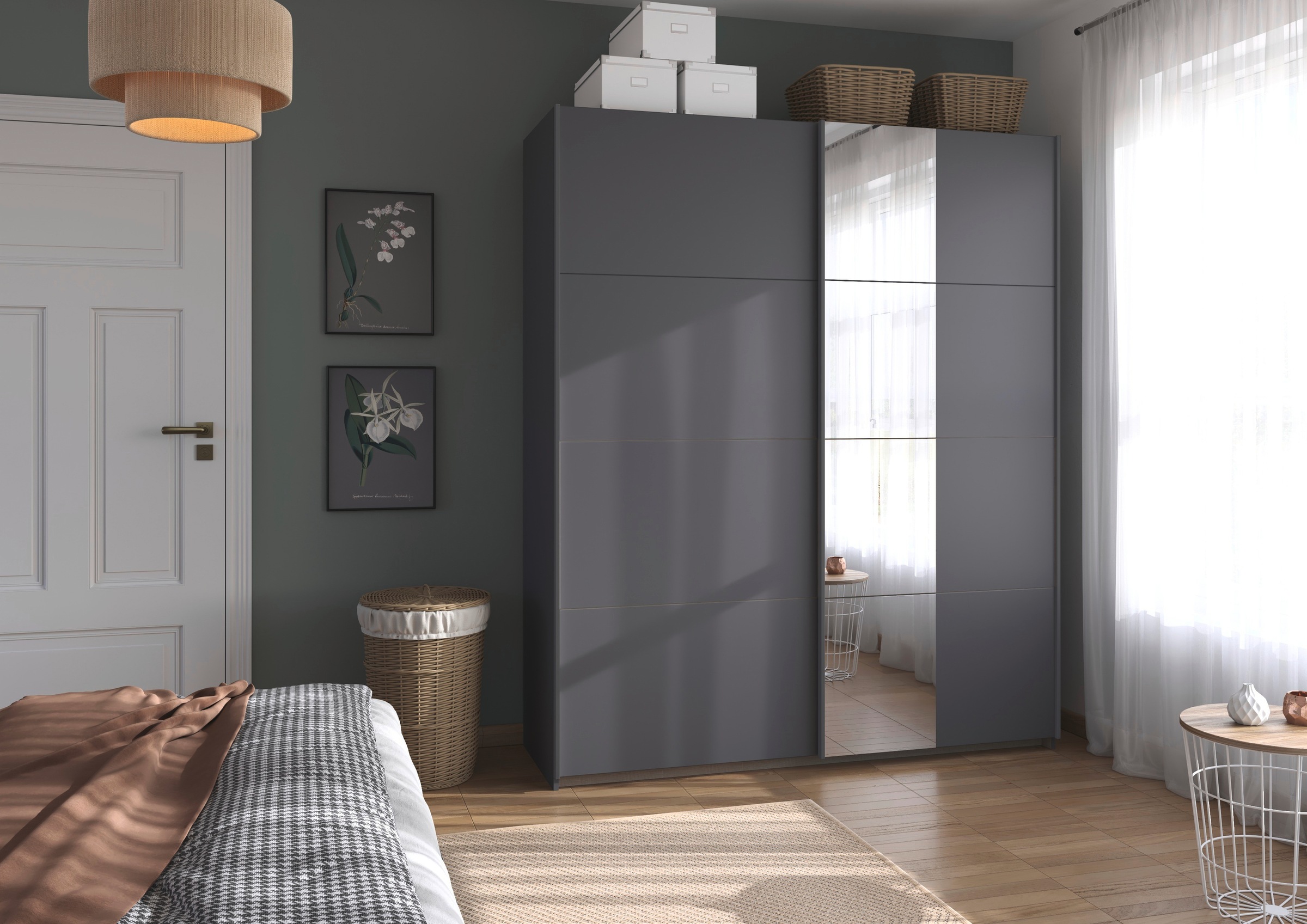 rauch Schwebetürenschrank »Kleiderschrank Schrank Garderobe Schlafzimmerschrank OXFORD«, (in 3 verschiedenen Ausstattungen BASIC/CLASSIC/PREMIUM), mit Griffleisten aus Metall, auch für kleinere Räume MADE IN GERMANY