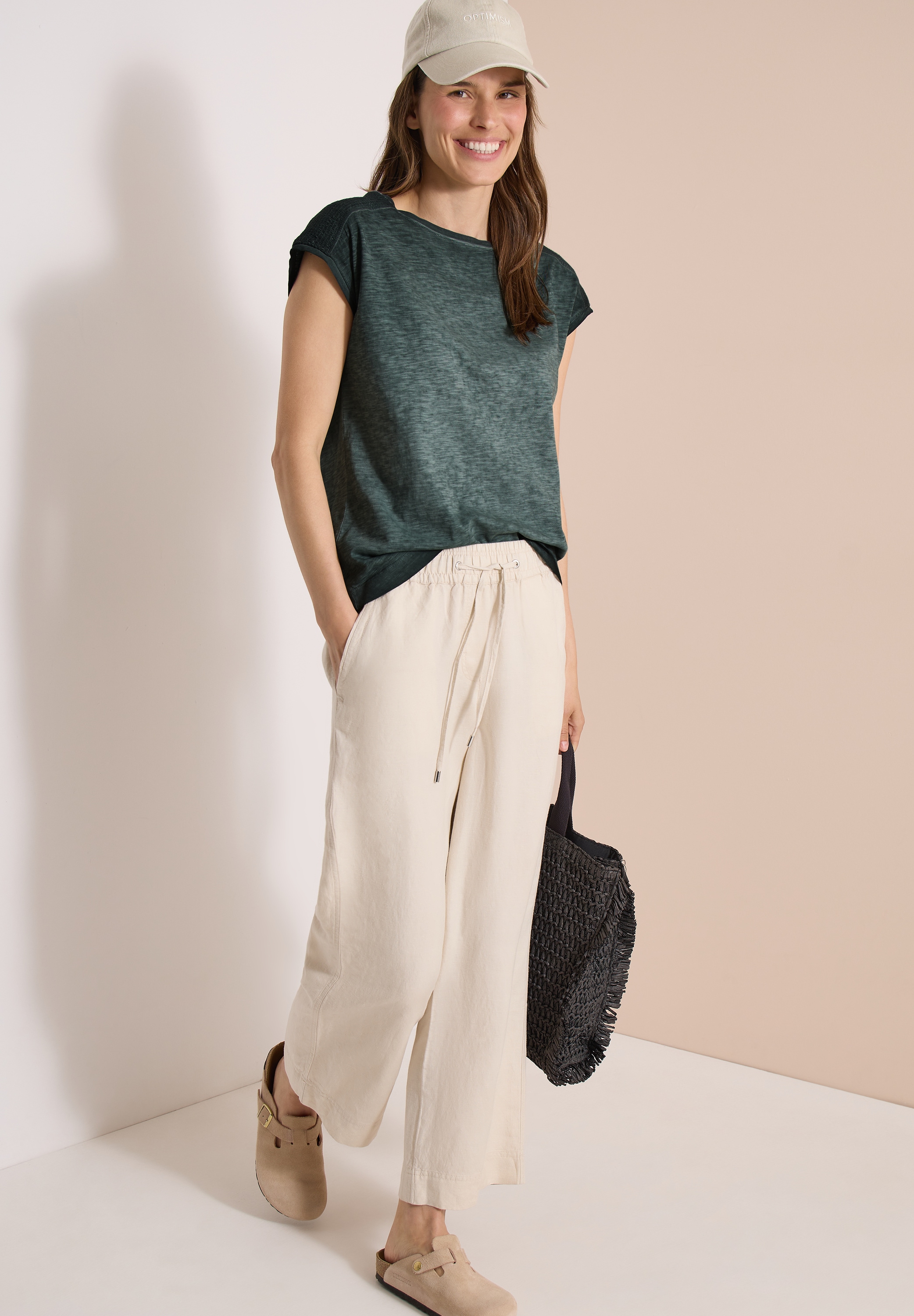 Cecil T-Shirt U-Boot-Ausschnitt, Garment-Dye Optik