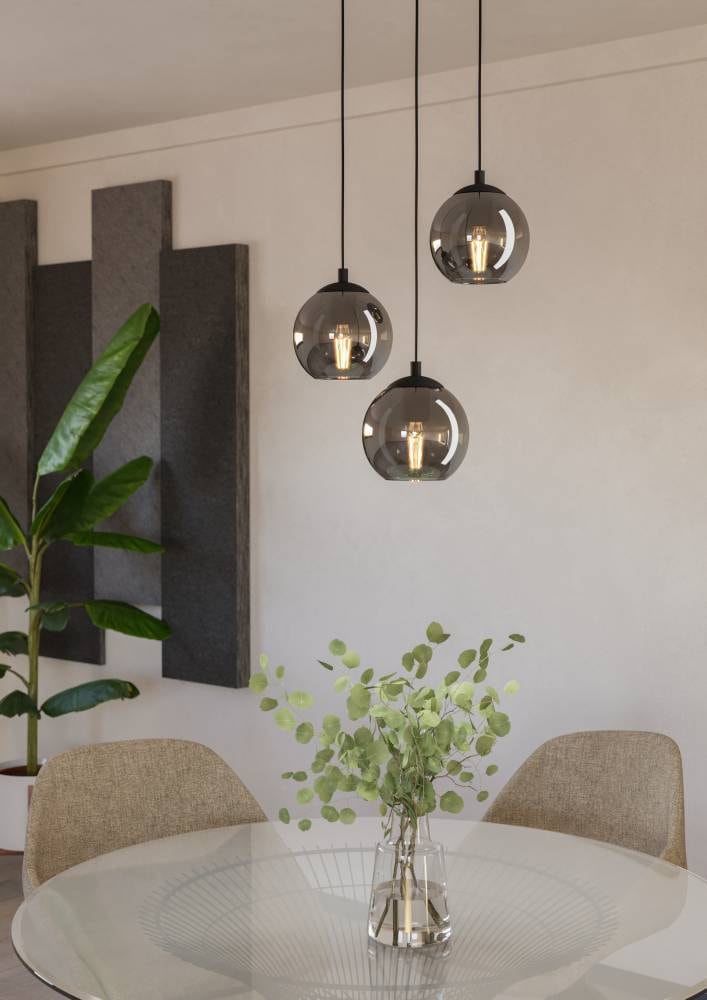 EGLO Pendelleuchte »ARISCANI«, 3 flammig, Leuchtmittel E27 | ohne Leuchtmittel, Lampe für Esstisch, Hängeleuchte, Rauchglas schwarz transparent, E27