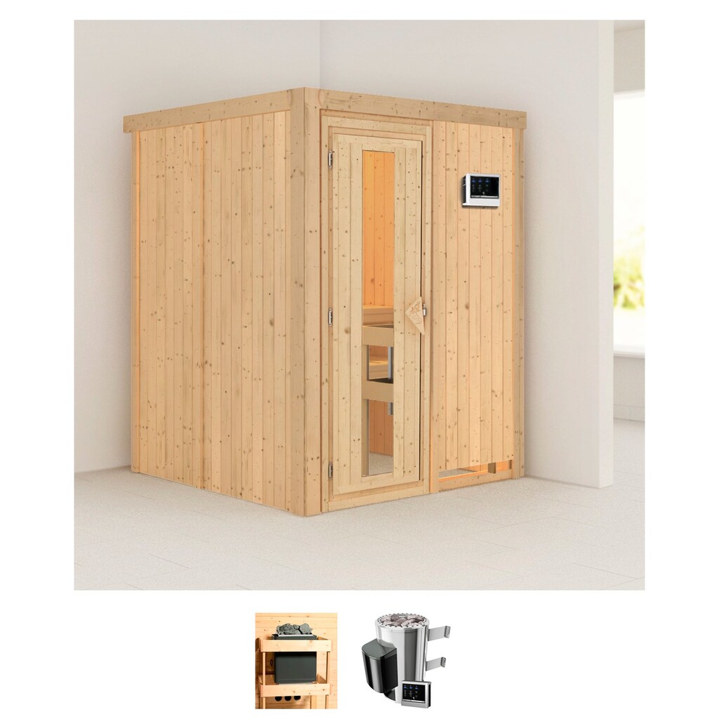 Karibu Sauna »Milaja«, (Set), 3,6-kW-Plug & Play Ofen mit externer Steuerung