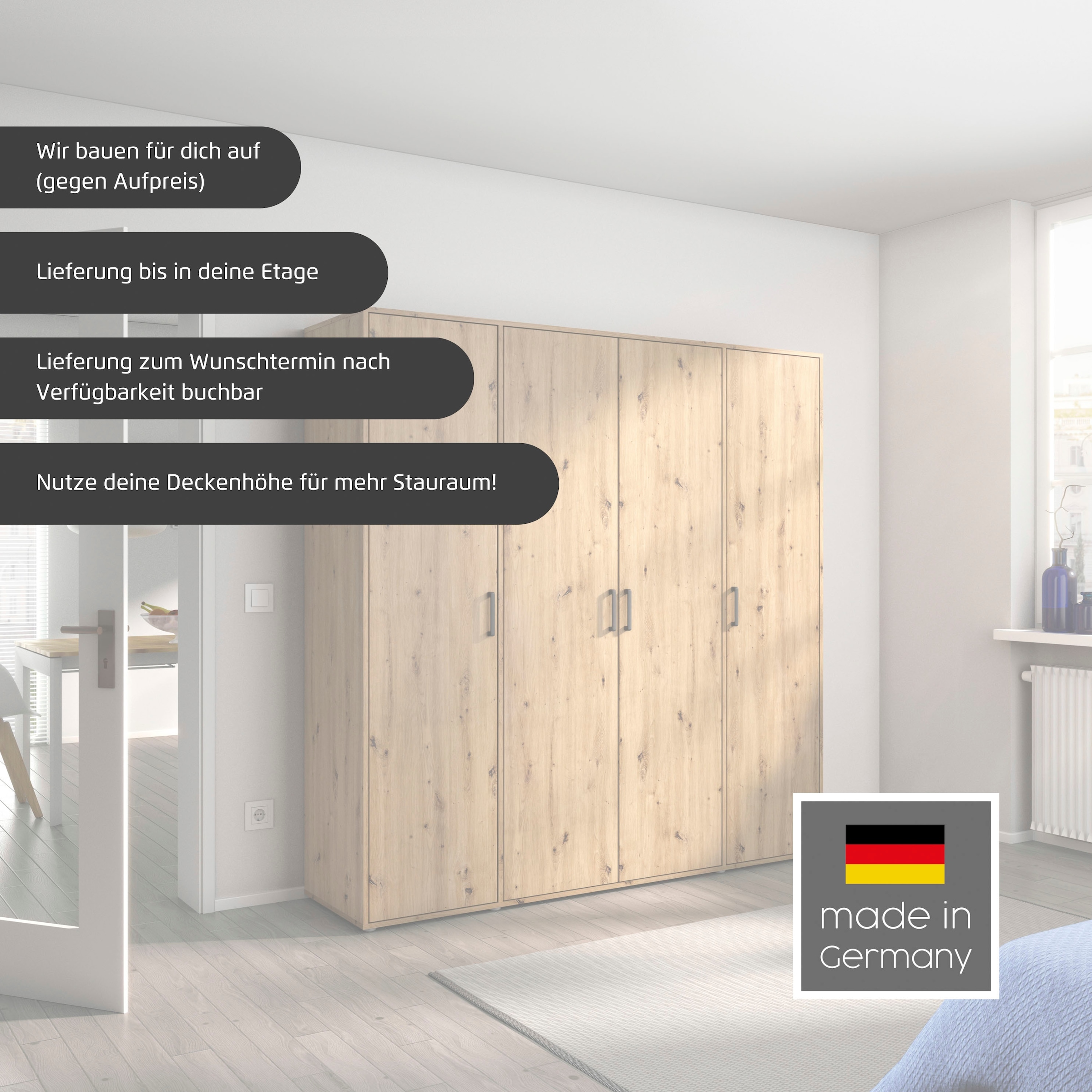 rauch Kleiderschrank »VOYAGER Garderobe Wäscheschrank TOPSELLER Schlafzimmer« in 3 verschiedenen Ausstattungen BASIC/CLASSIC/PREMIUM,  mit 2 modernen Griffvarianten, viel Stauraum MADE IN GERMANY