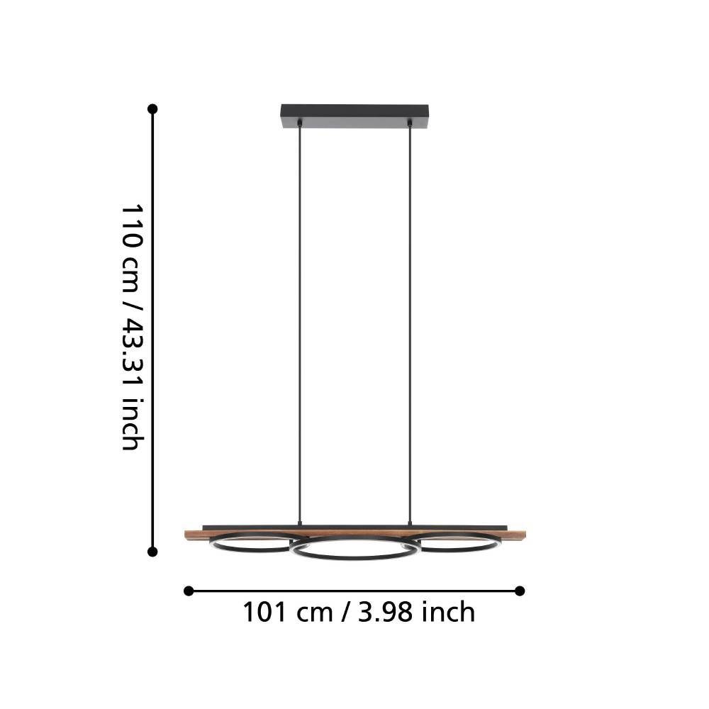 EGLO Hängeleuchte »BOYAL« in schwarz und rustikal aus Stahl, Holz, inkl. LED fest integriert - 2 x 12,5 Watt und 1 x 15,5 Watt, warmweiß