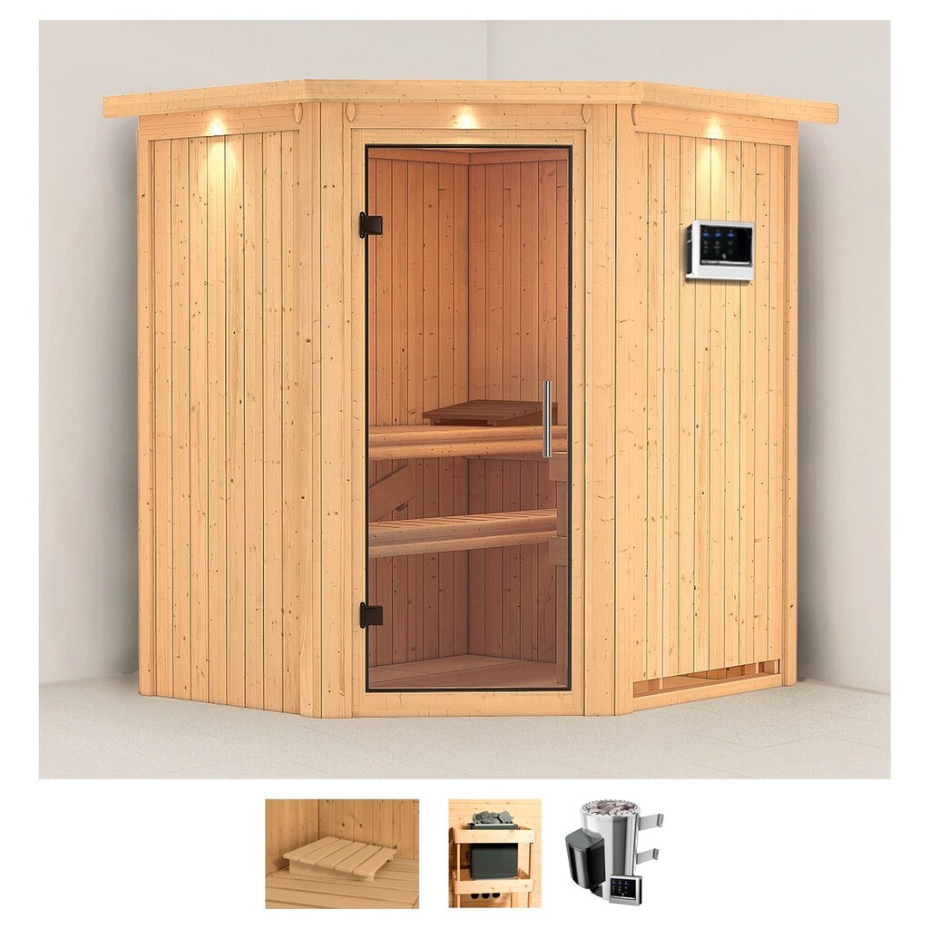 Karibu Sauna »Tomke«, (Set), 3,6-kW-Plug & Play Ofen mit externer Steuerung