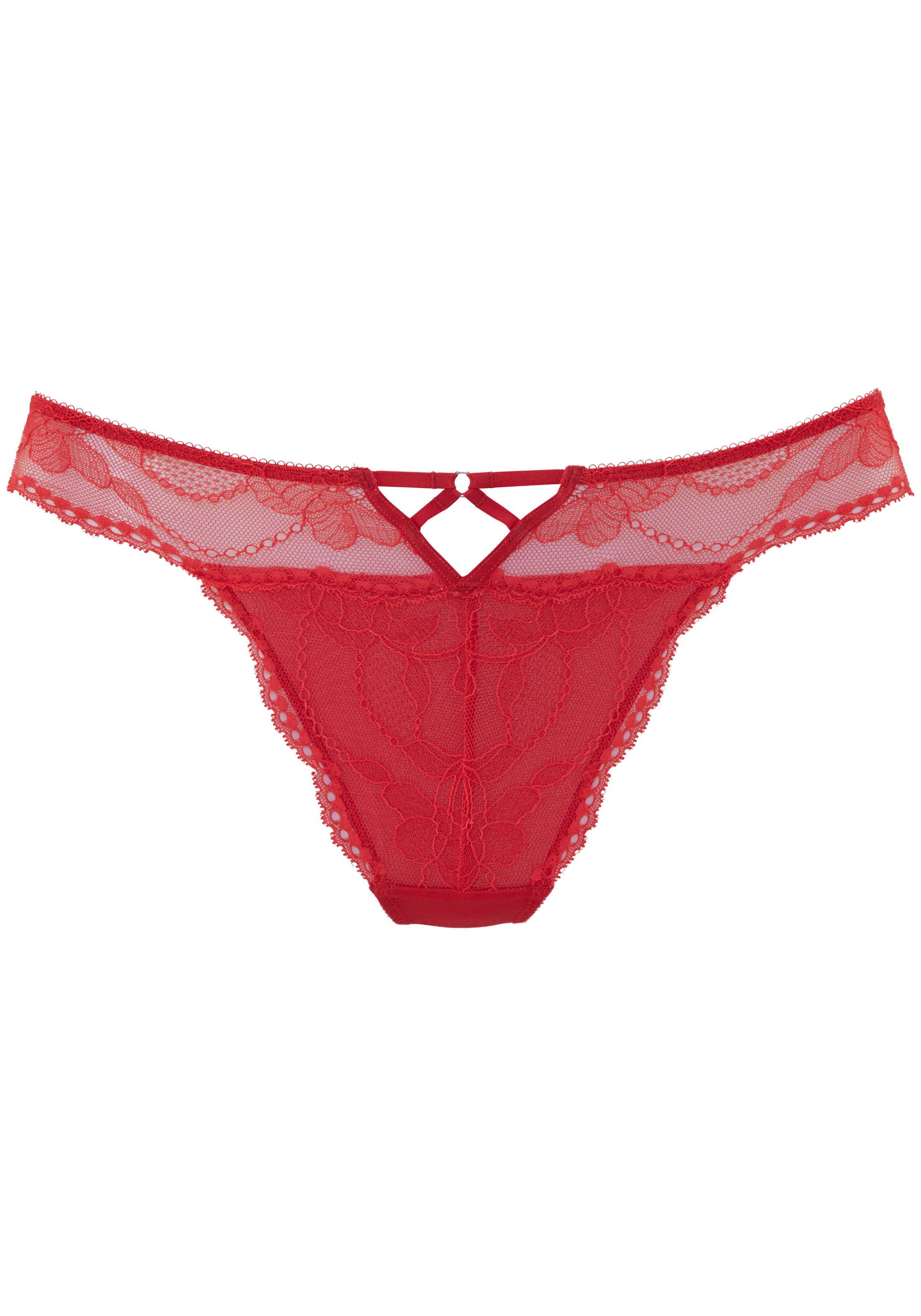 LASCANA String mit extravagantem Zierdetail aus blumiger Spitze und feinem Mesh