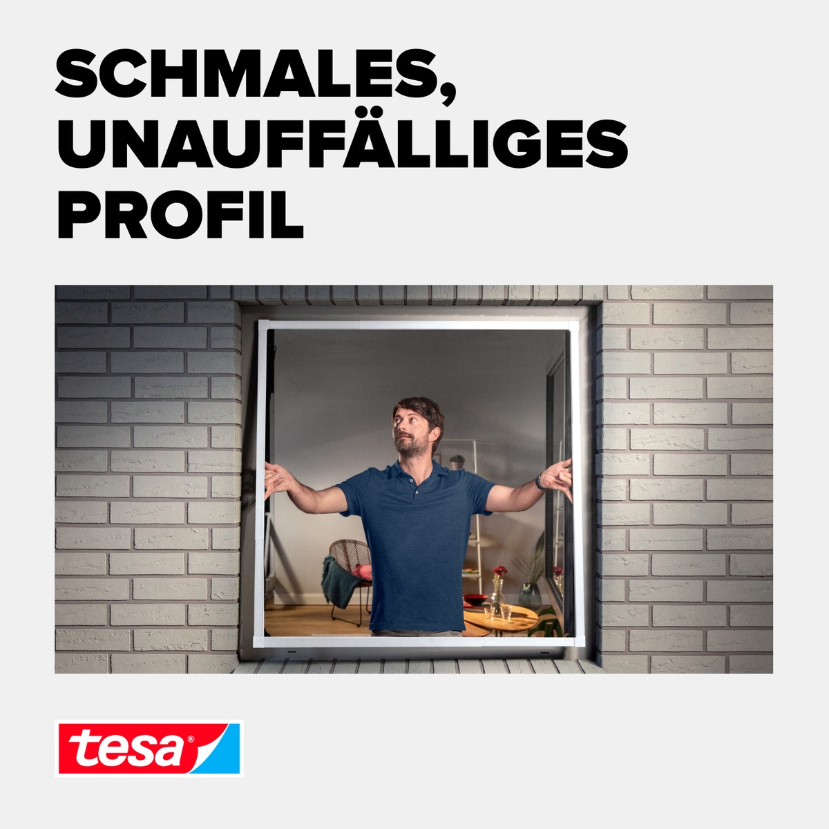 tesa Insektenschutz-Fensterrahmen »Insect Stop Falt Fliegengitter für Fenster - min 0,8 m bis max. 1,4 m«, Mückenschutz-verstellbarem Rahmen aus Aluminium-ohne bohren