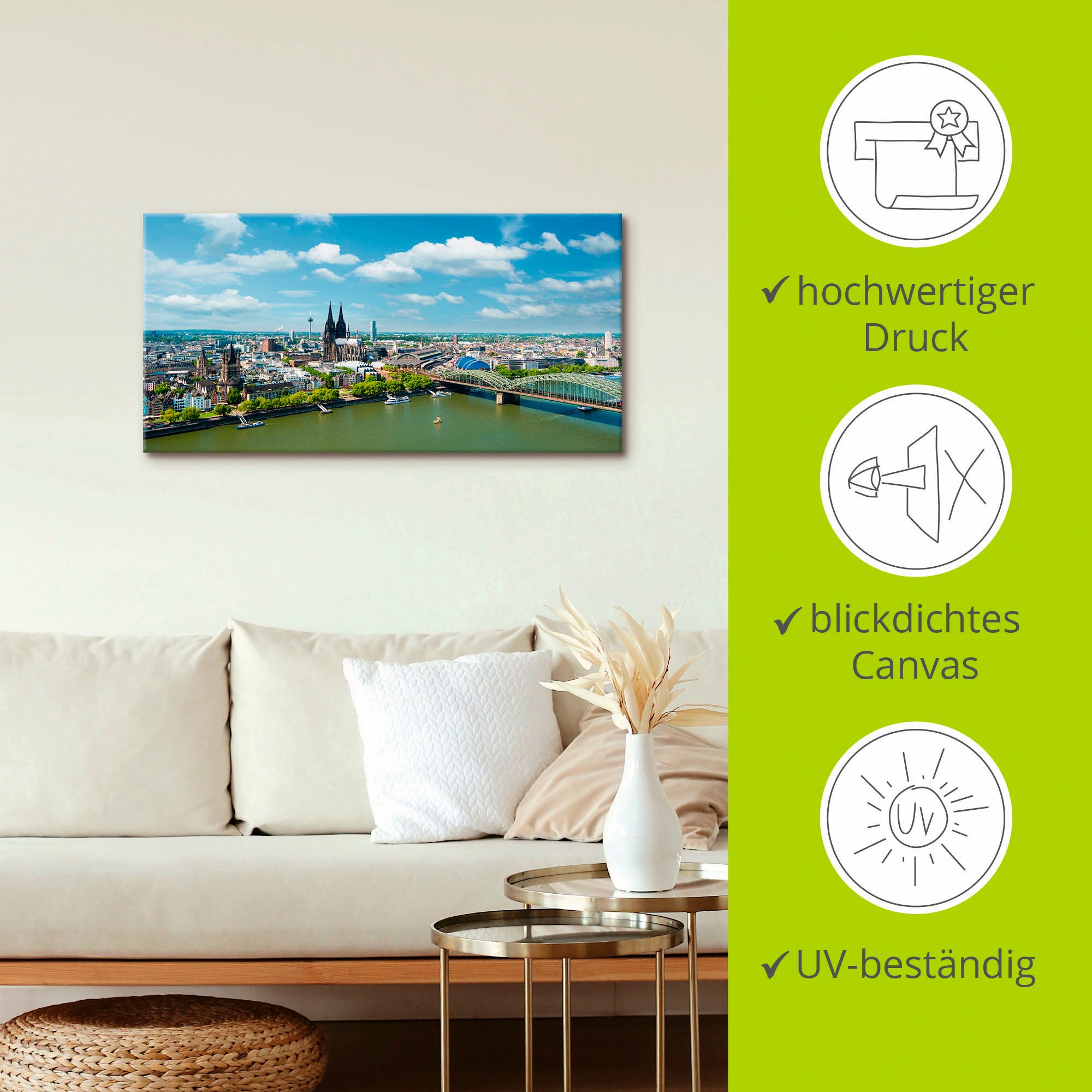 Artland Leinwandbild »Köln Rheinpanorama«, Deutschland, (1 St.), auf Keilrahmen gespannt