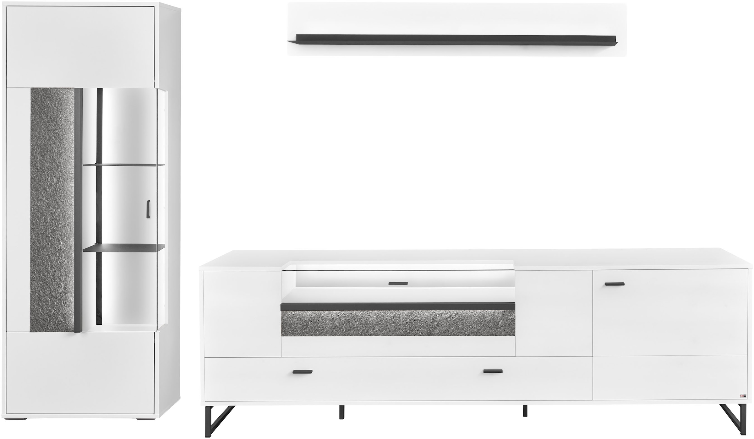 set one by Musterring TV-Wand »Deltona«, (3 St.), Zierelemente aus Sandstein, inkl. Beleuchtung, Gesamtbreite ca. 287 cm