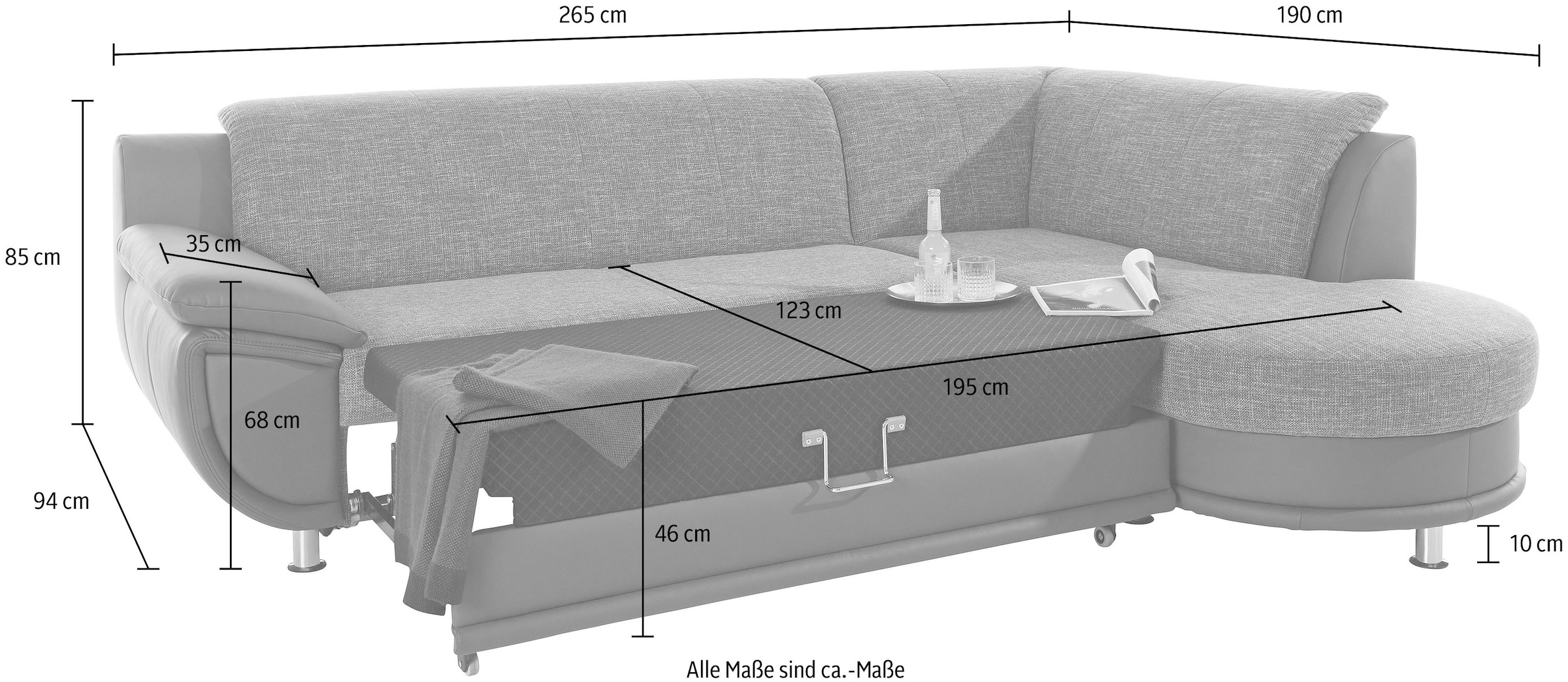 TRENDMANUFAKTUR Ecksofa »Rondo 3, zeitlos und bequem, Materialmix, breite Armlehnen, L-Form«, wahlweise mit Federkern für mehr Komfort, wahlweise mit Bettfunktion