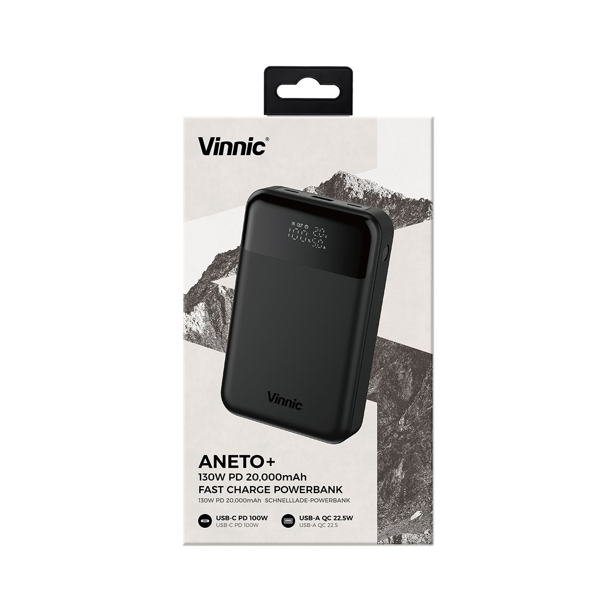 Vinnic Powerbank »ANETO+ 20.000 mAh 130W«, Vinnic ANETO+ 130W 20.000mAh Powerbank, Black, 20000 mAh