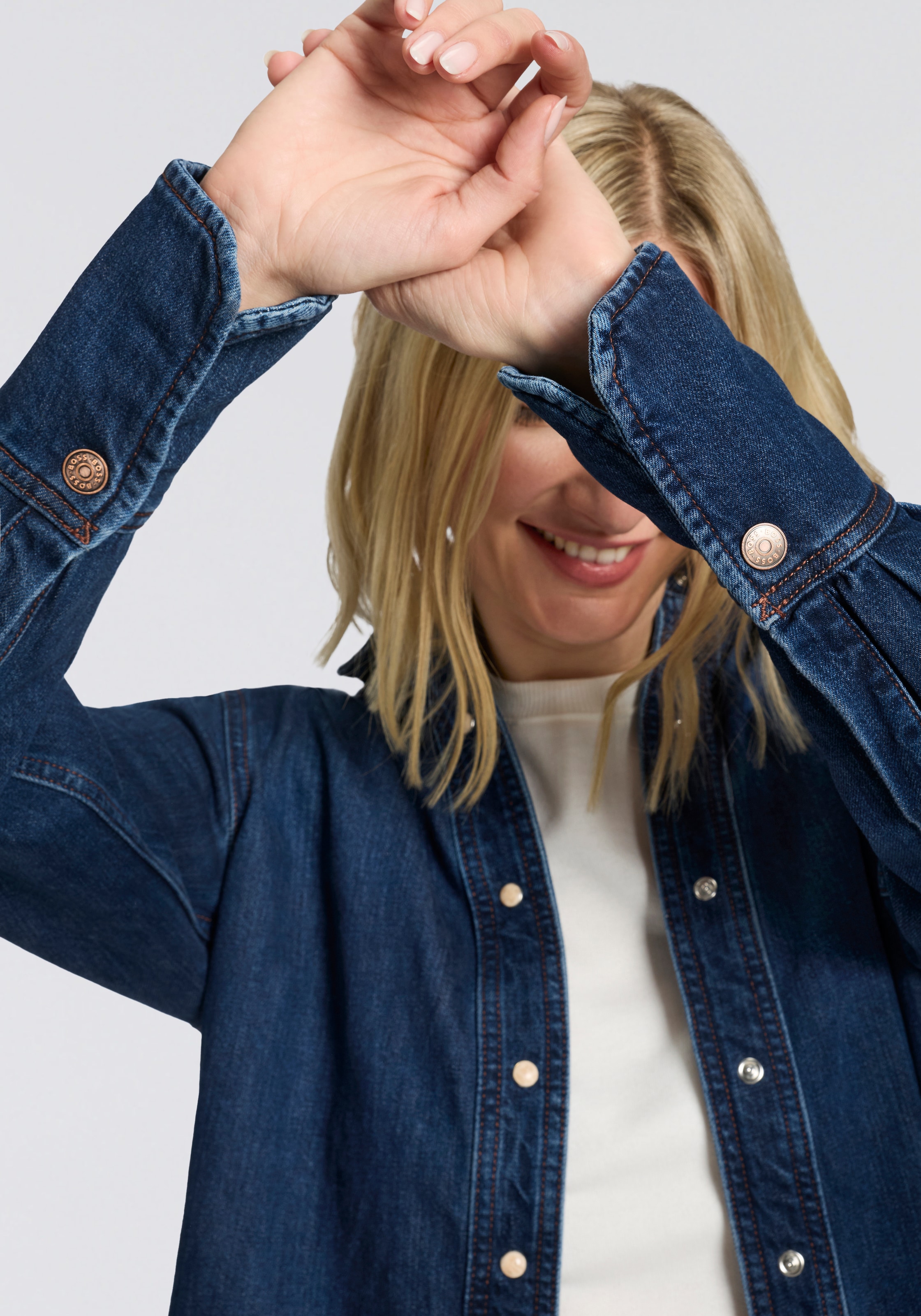 BOSS ORANGE Hemdbluse »Shirt Premium Damenmode« Regular Fit, Denim