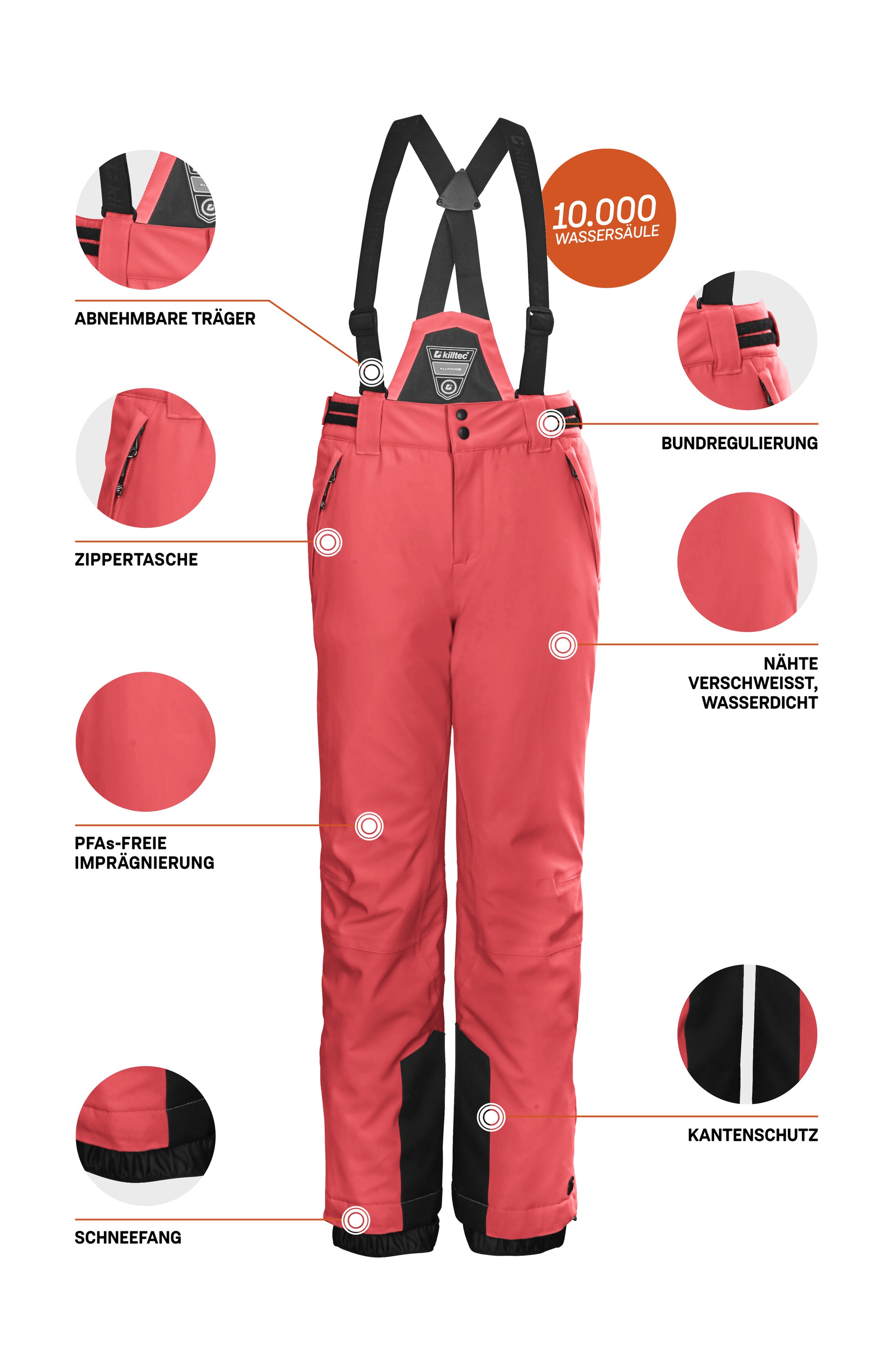 Killtec Skihose »KSW 77 GRLS SKI PNTS«, wasserdicht, atmungsaktiv, abnehmbarer Latz, verst. Seitenriegel