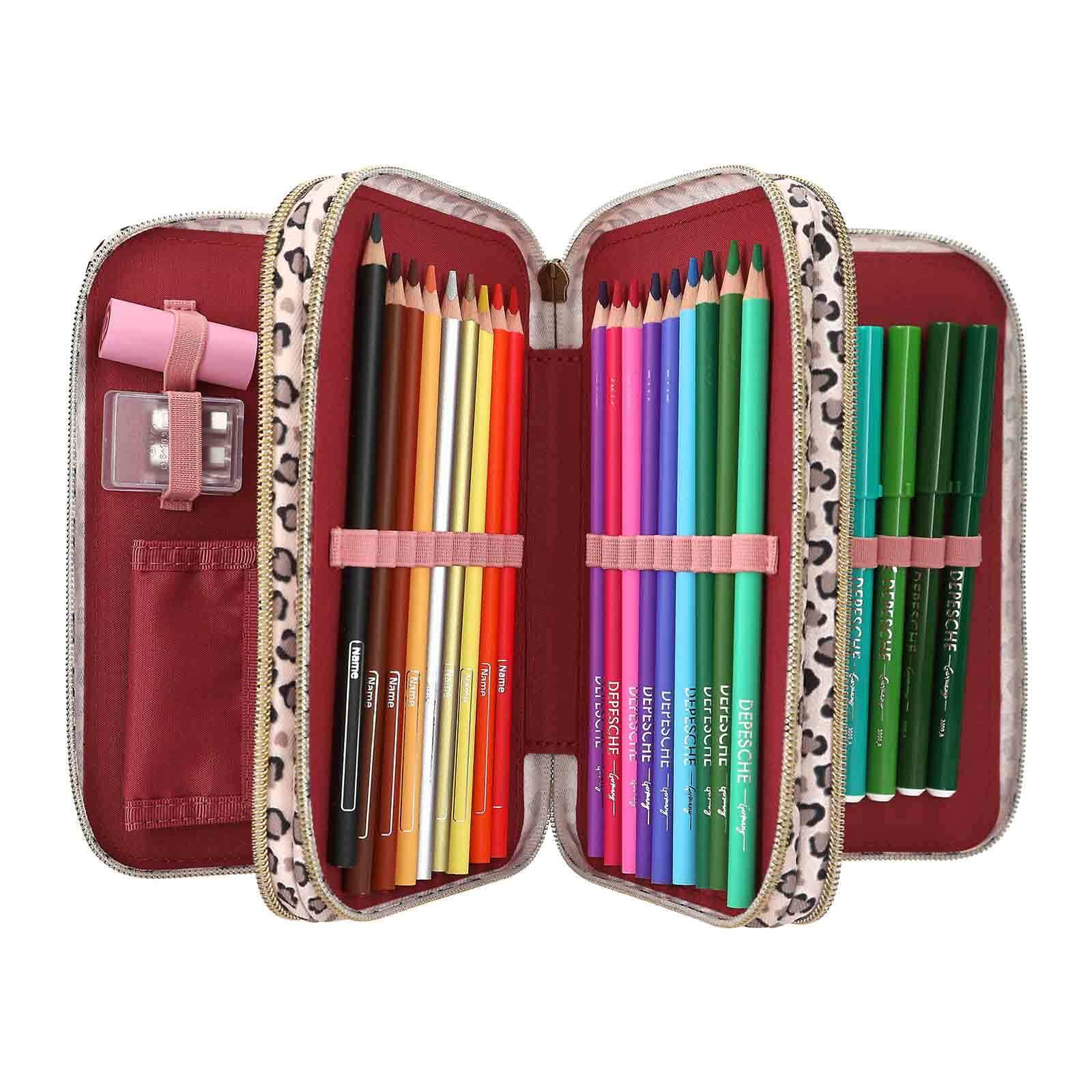 Depesche Buntstift »3-Fach Federtasche LEOHEART mit Schleifen TOPModel 7,5 x 13 x 20 cm rosa«