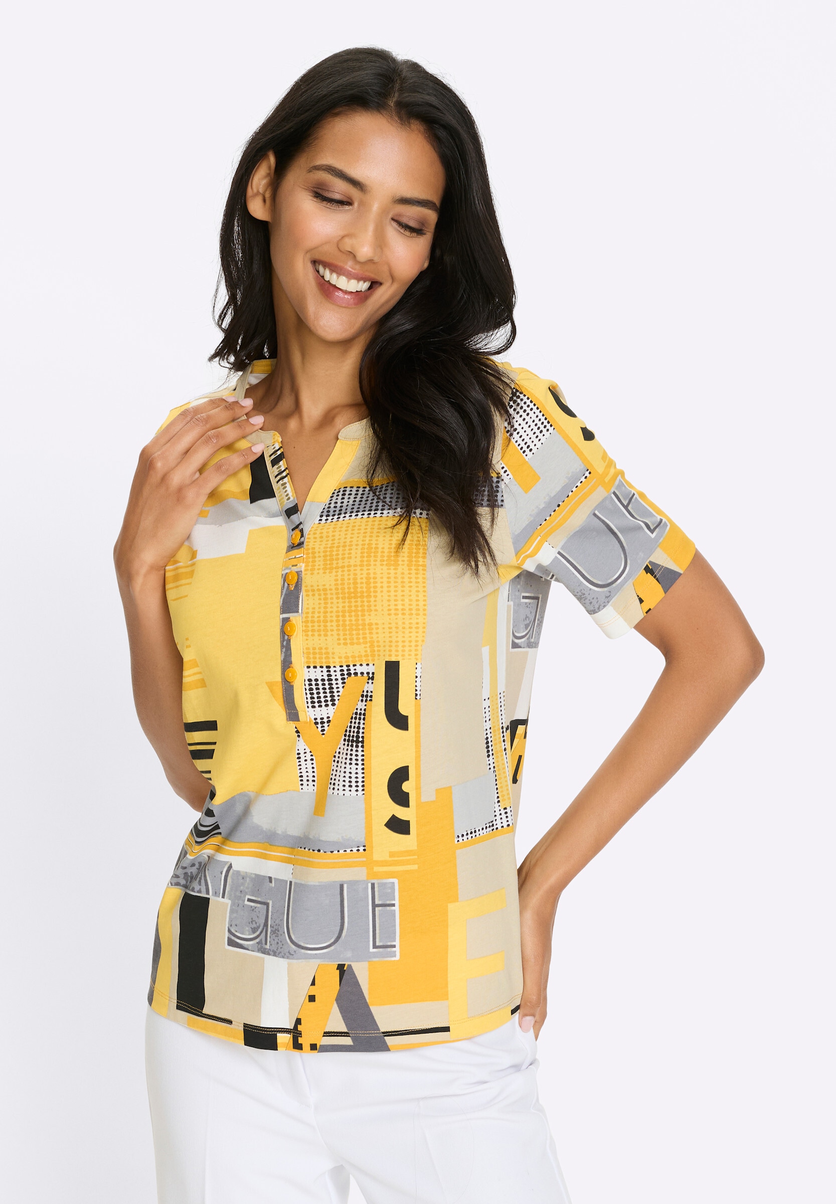 Sieh an! T-Shirt »Kurzarm-Shirt Kurzarmshirt mit kurzer Knopfleiste«