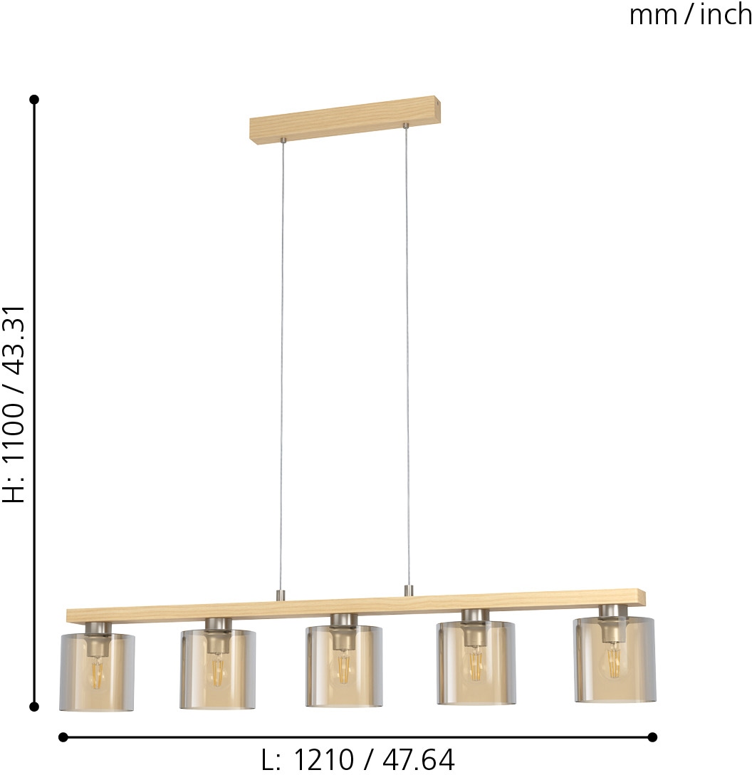 EGLO Hängeleuchte »CASTRALVO Pendellampe, Stahl, Holz und Glas, E27, IP20, Esszimmerlampe« E27 1 Stk. Hängelampe für Esszimmer, Küche oder Wohnzimmer
