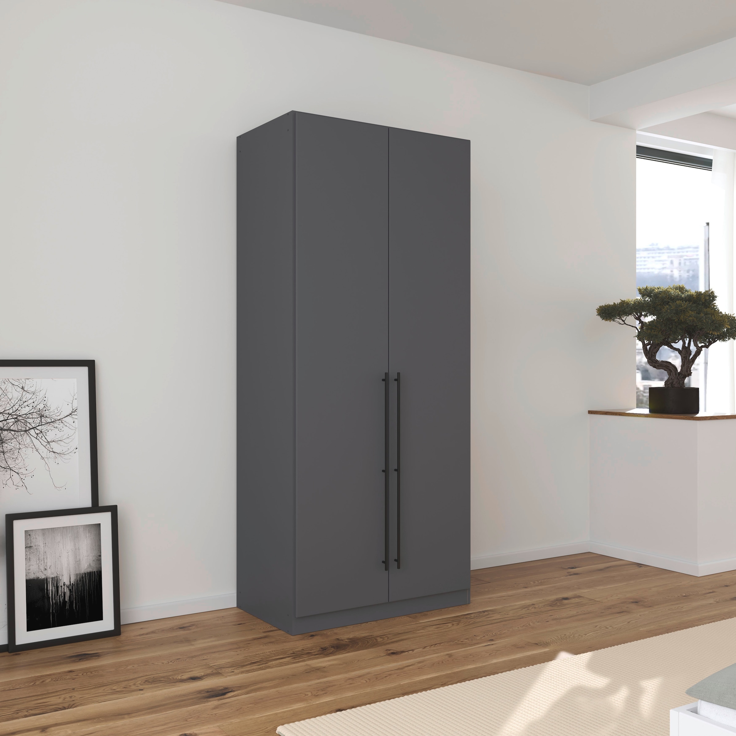 rauch Kleiderschrank »Drehtürenschrank Schrank Garderobe Wäscheschrank Schlafzimmer AVOLA«, (in 3 verschiedenen Ausstattungen BASIC/CLASSIC/PREMIUM), mit hochwertigen Stangengriffen in Schwarz aus Metall MADE IN GERMANY