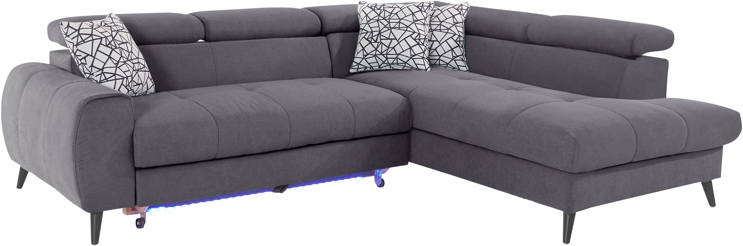 COTTA Ecksofa »Mia L-Form mit 3 Zierkissen« wahlweise mit Bettfunktion, Bettkasten, Beleuchtung & Wireless-Charger
