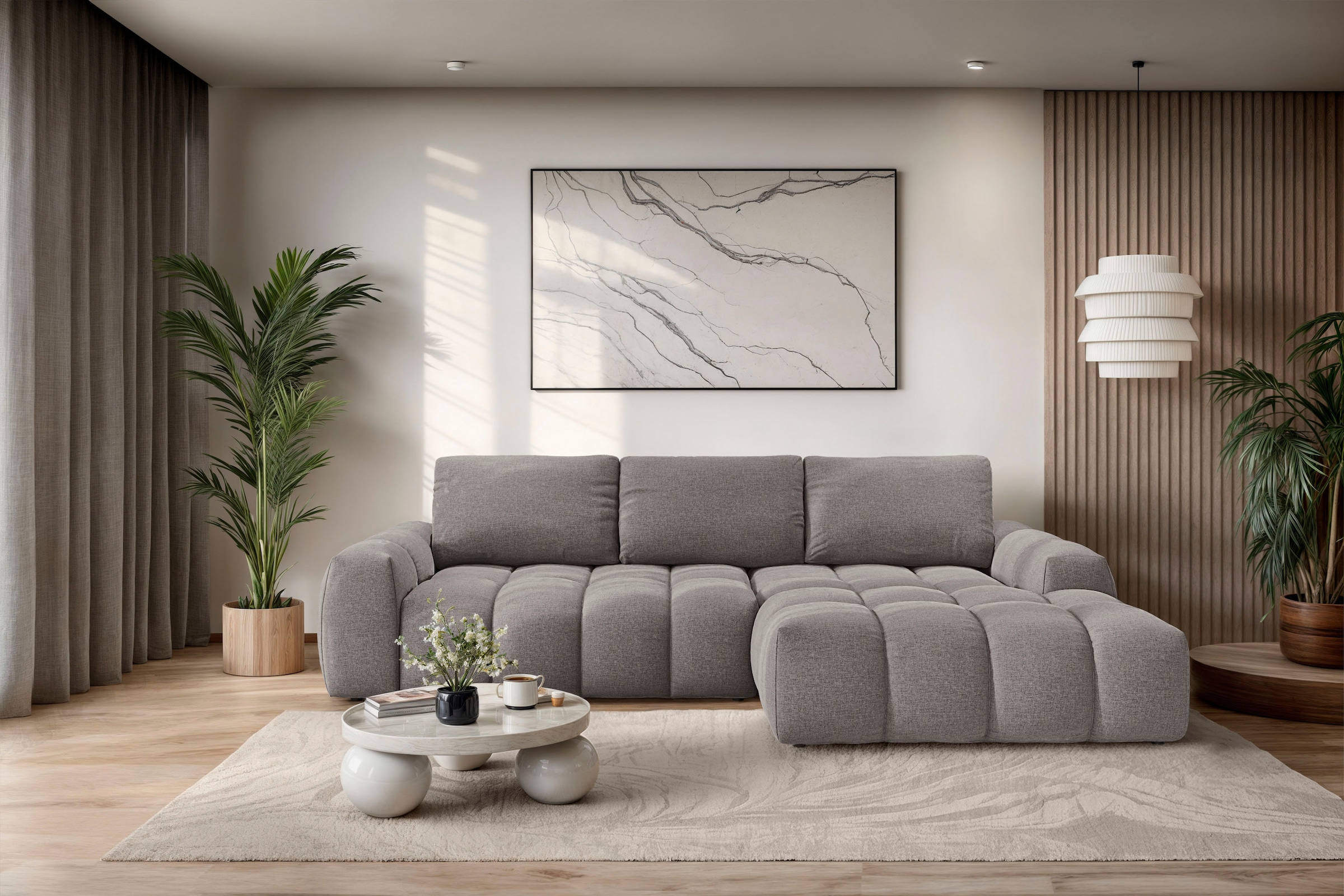 INOSIGN Ecksofa »AZITA klein optionale Schlafsofa mit Bettkasten, B/T/H: 270/166,5/84cm«, L-Form mit Wellenunterfederung, Bubble-Optik