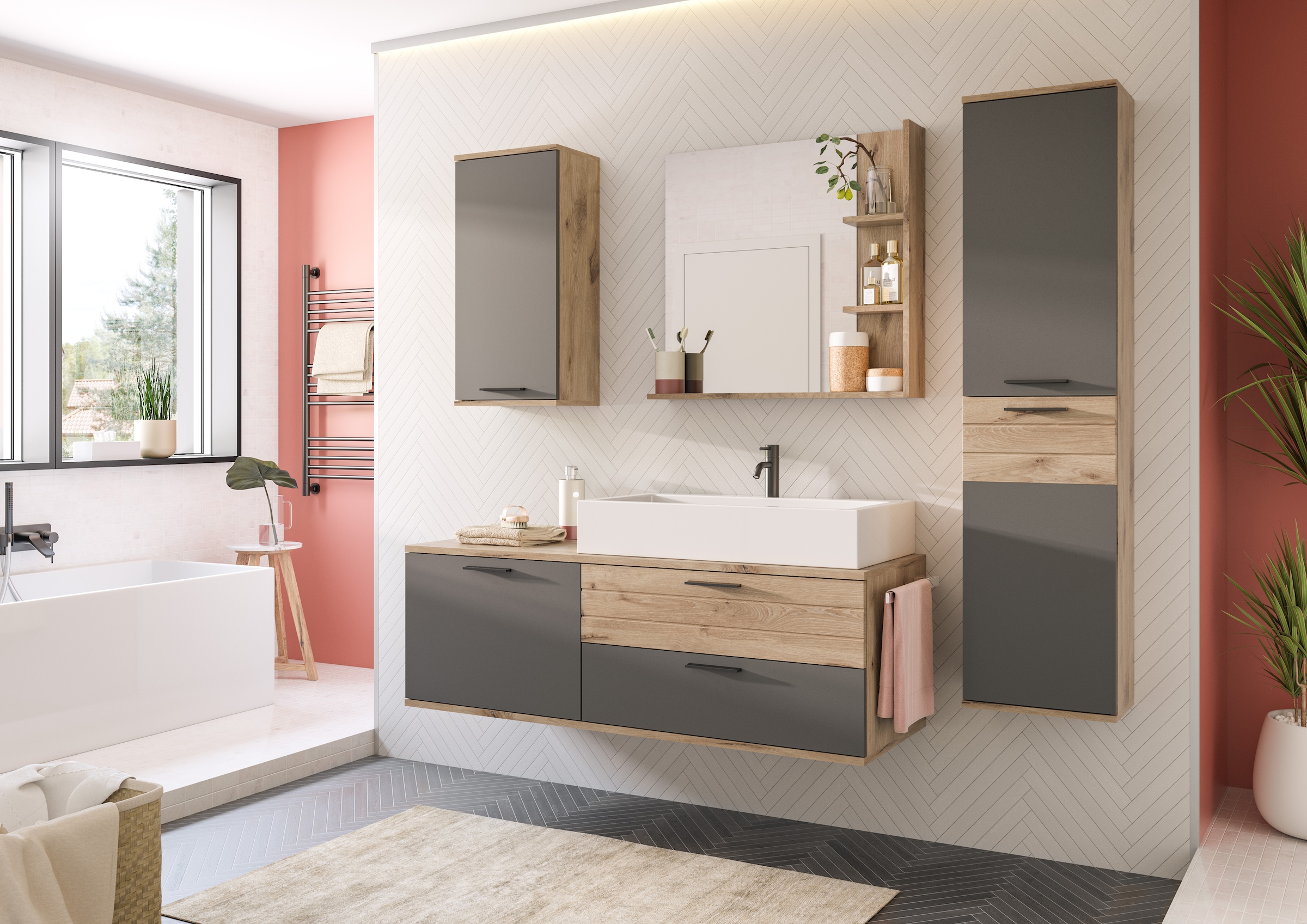 welltime Midischrank »Riga, Breite 37 cm, 2 Türen, 2 Einlegeböden, 1 Konstruktionsboden« Türanschlag wechselbar, Badmöbel, Badschrank, Schrank,Bad, Hochschrank