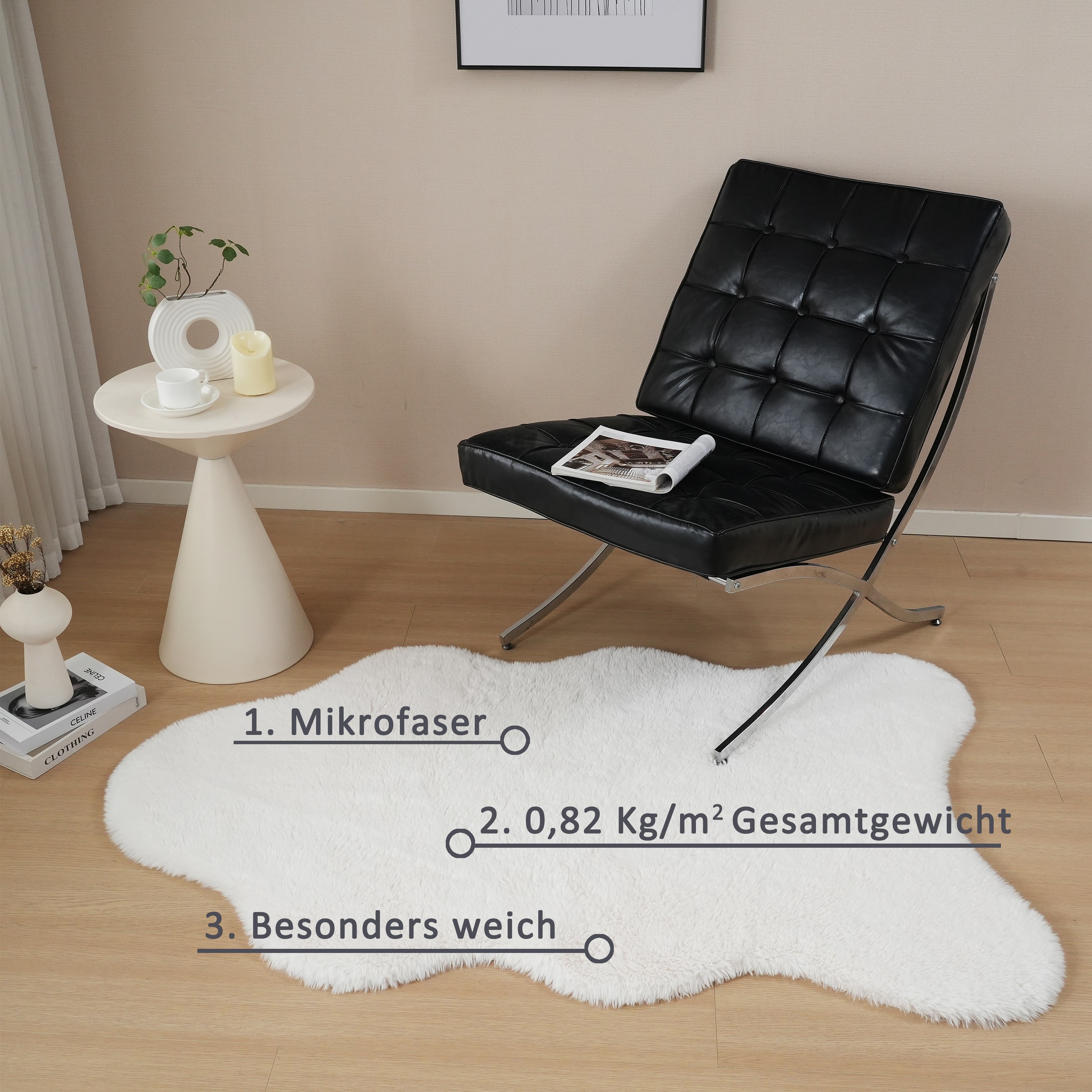 OTTO home Hochflor-Teppich »Mollin, Fellform, leichter Glanz« rechteckig 30 mm Höhe Kunstfell, Fellimitat, waschbar, flauschig, weich, Wohnzimmer