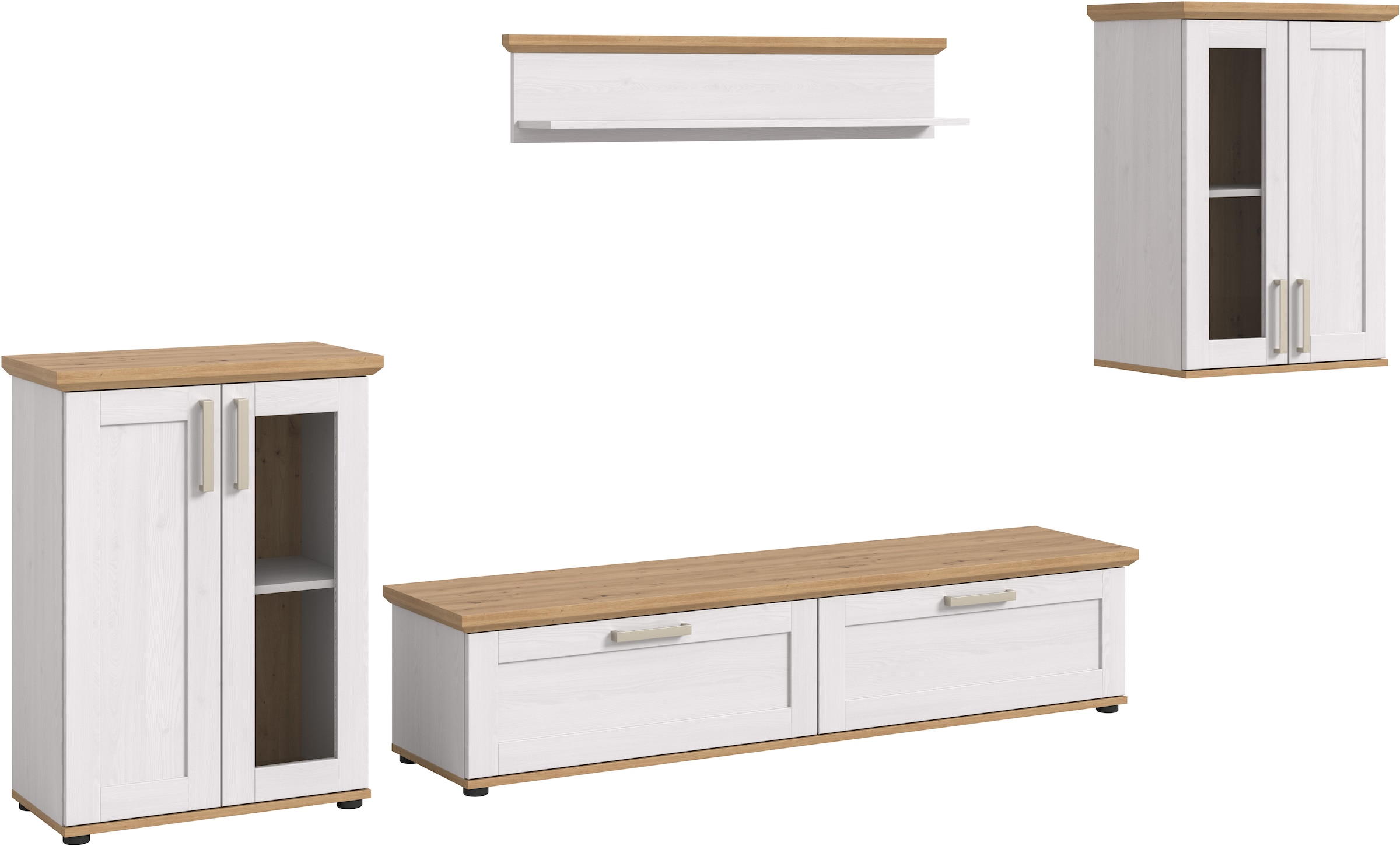 Home affaire Wohnwand »Cosenza«, (Set, 4 St.), Cosenza, Breite: 336 cm,2xVitrine,Lowboard, Wandboard