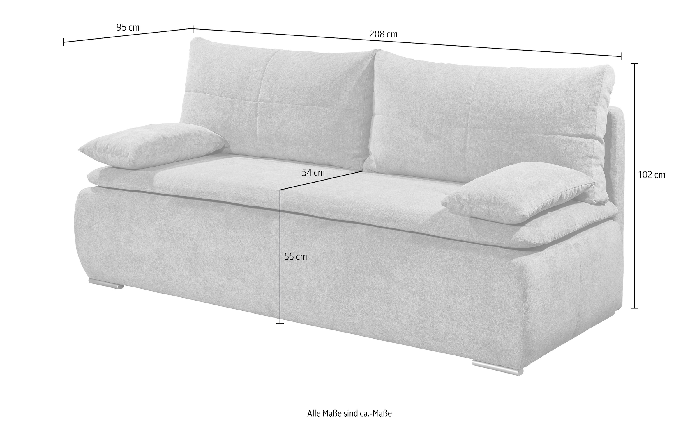 ED EXCITING DESIGN Schlafsofa »Jana«, mit Bettfunktion und Bettkasten, sowie Rücken- und Armlehnkissen