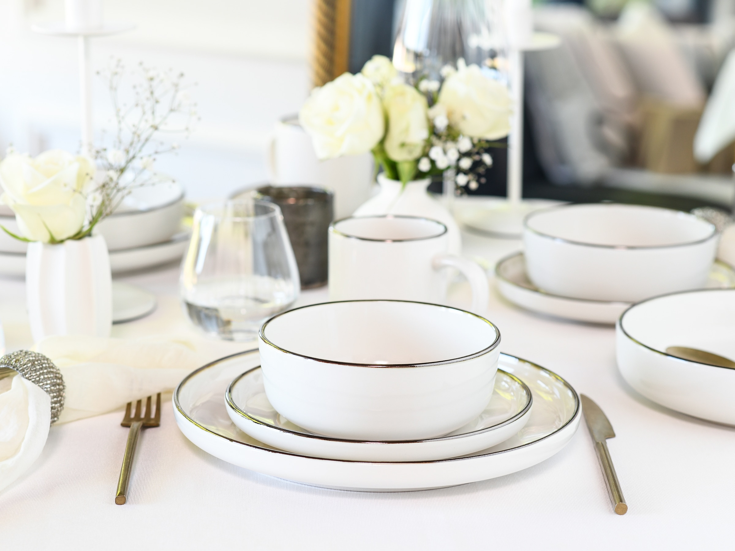 CreaTable Kombiservice »Nordic Festive, Service 30-tlg.« Minimalistisches Design, Dezente goldene Akzente