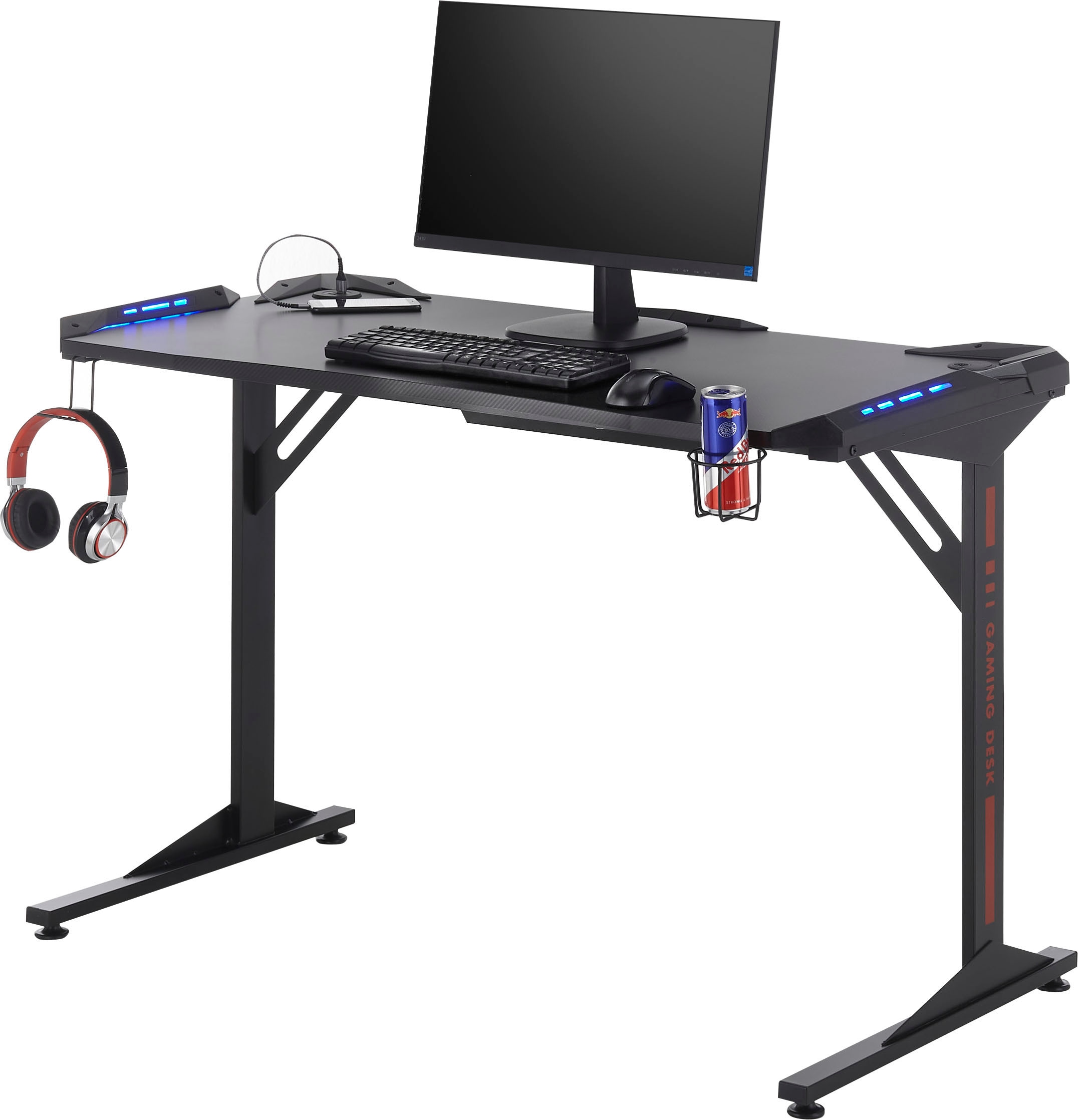 BEGA OFFICE Gamingtisch »BC3110«, Schwarz inkl. RGB-LED Farbwechselbeleuchtung inkl. USB Station