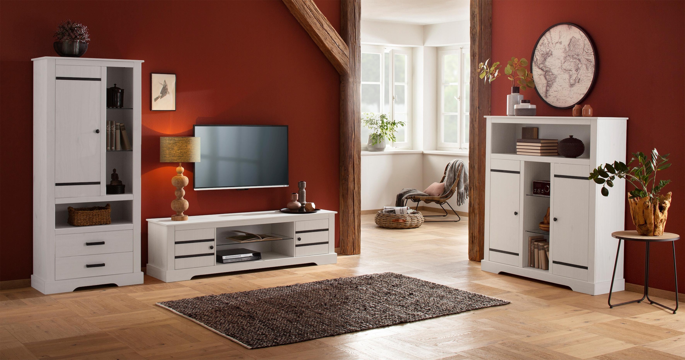 Home affaire Highboard, Stauraumschrank aus massivem Kiefernholz, Breite 120 cm