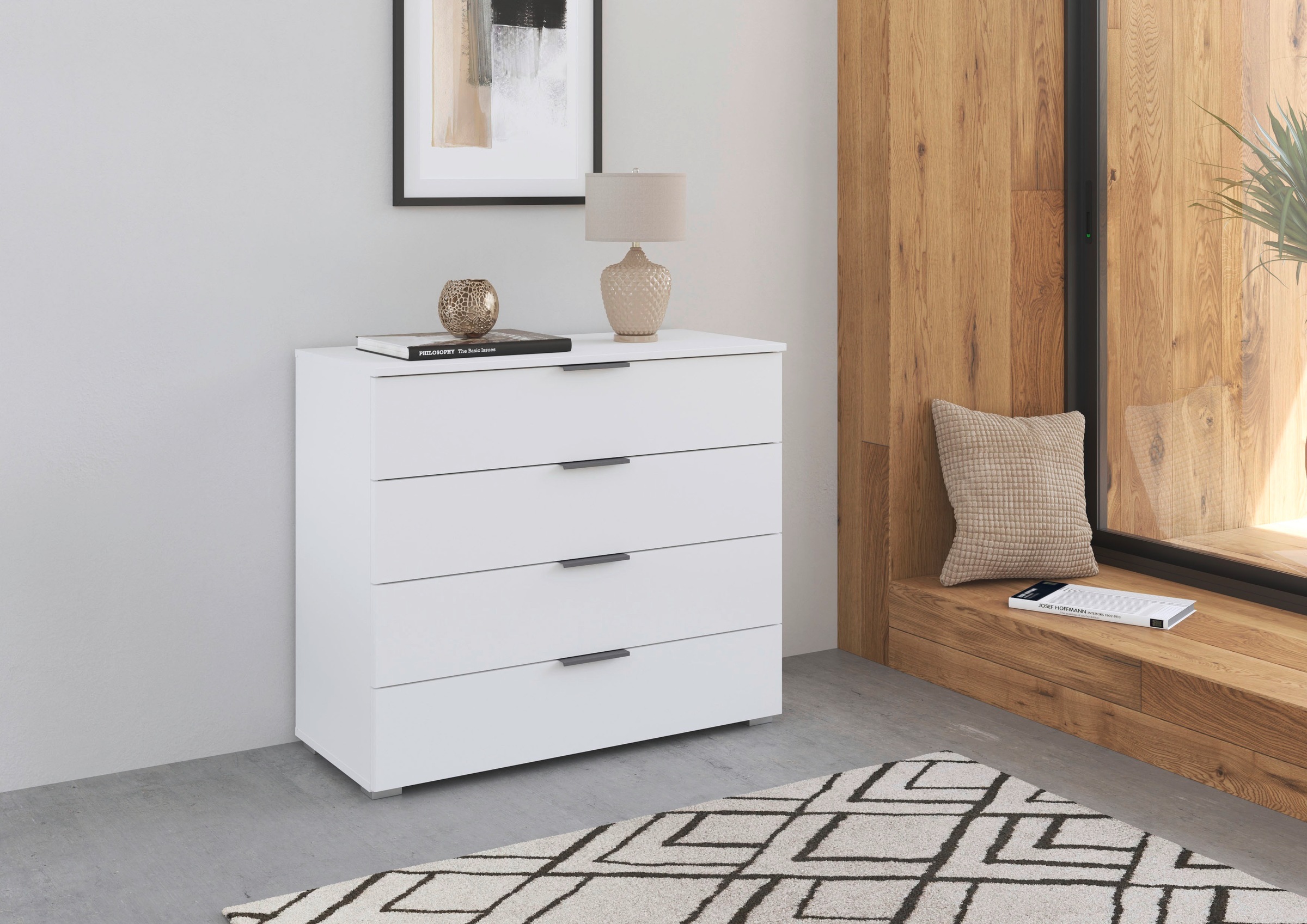 rauch Schubkastenkommode »Sideboard Schubladenkommode AGORDO mit Dekor- oder Hochglanzfront«, (in zwei Griff-Farben), Breite 93 cm mit 4 großen Schubladen für viel Stauraum MADE IN GERMANY