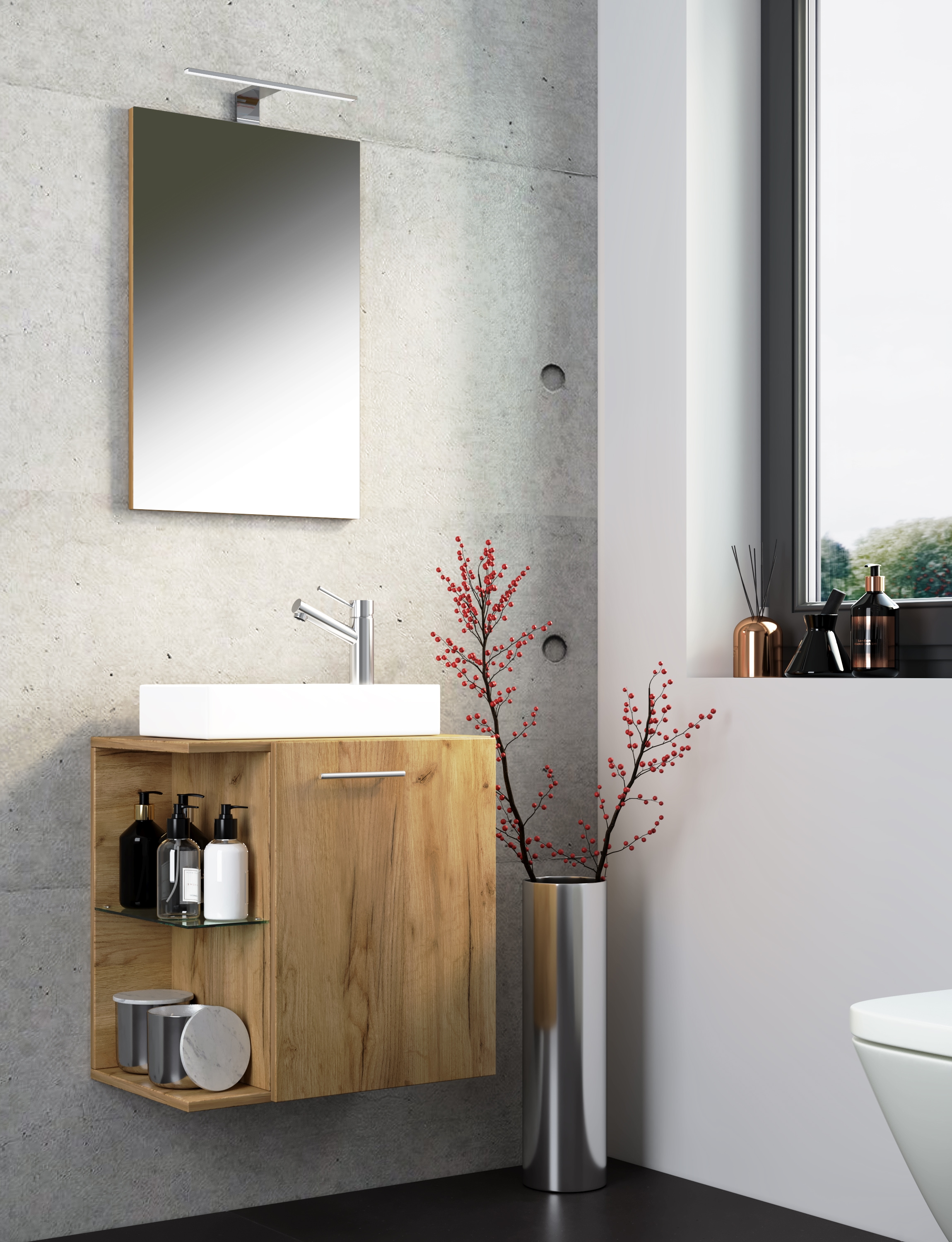 VCM Waschbeckenunterschrank »VCM 3-tlg Set | Waschplatz für Gäste WC | Gästebad | Waschtisch | Badezimmer Set - Hausa SP«, (3 St.)