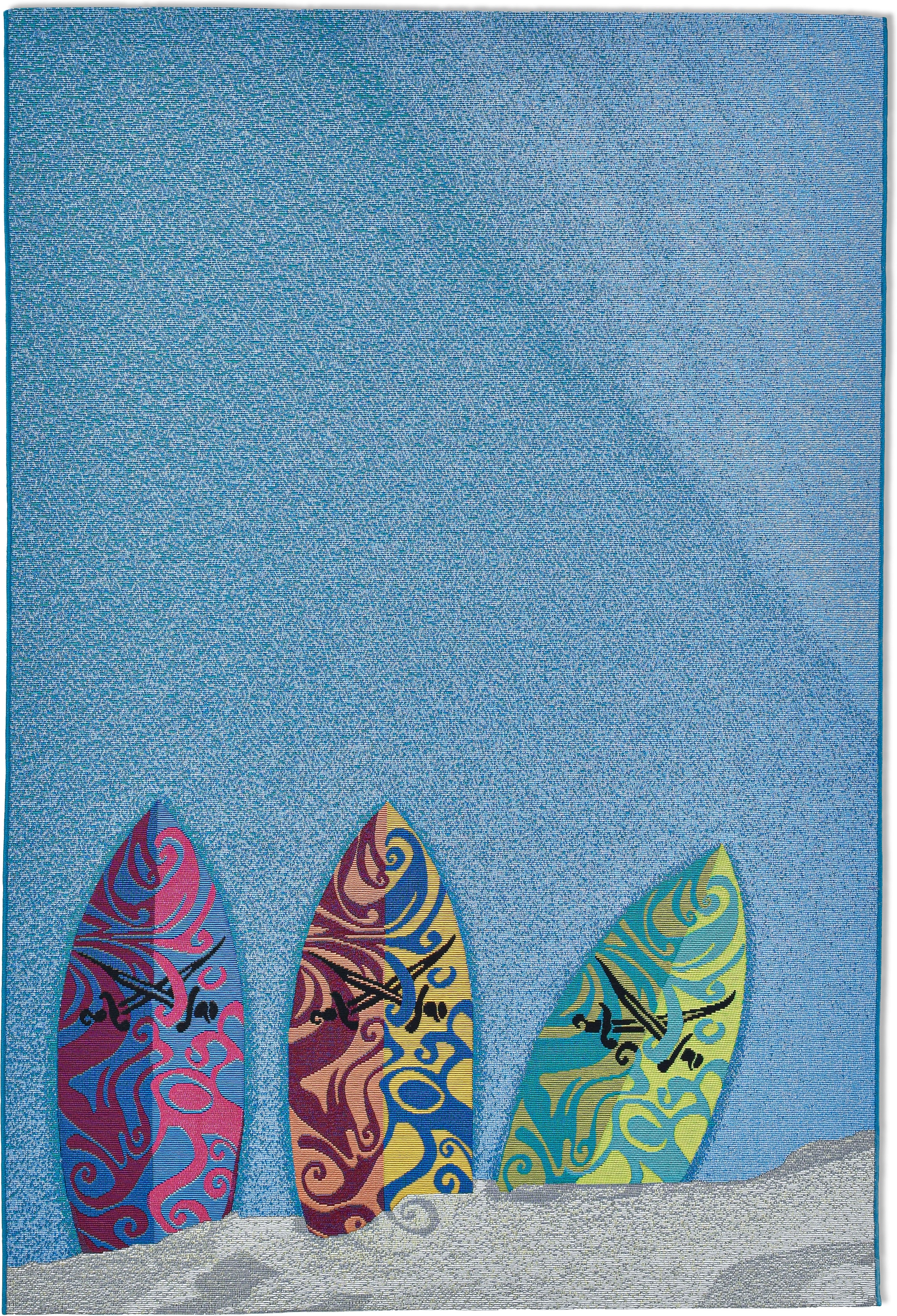 Sansibar Teppich »Rantum Beach SA-018« rechteckig 5 mm Höhe Flachgewebe, modernes Design, Surfboards, In- und Outdoor geeignet