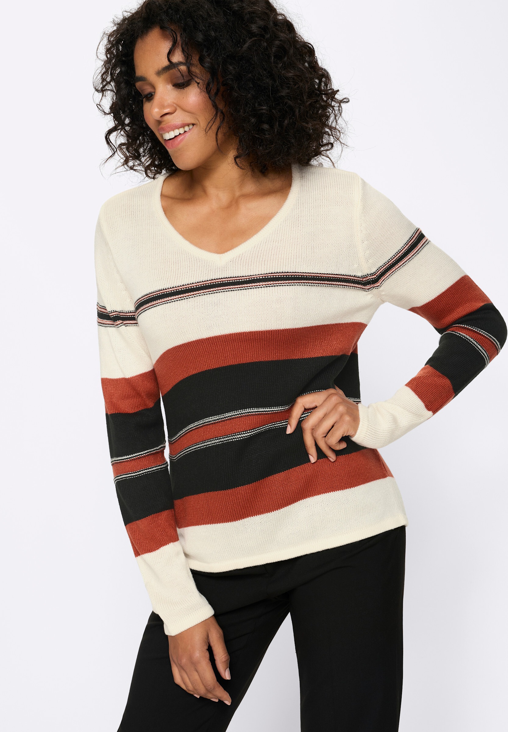 Sieh an! Longpullover »Langarm-Pullover V-Ausschnitt-Pullover«