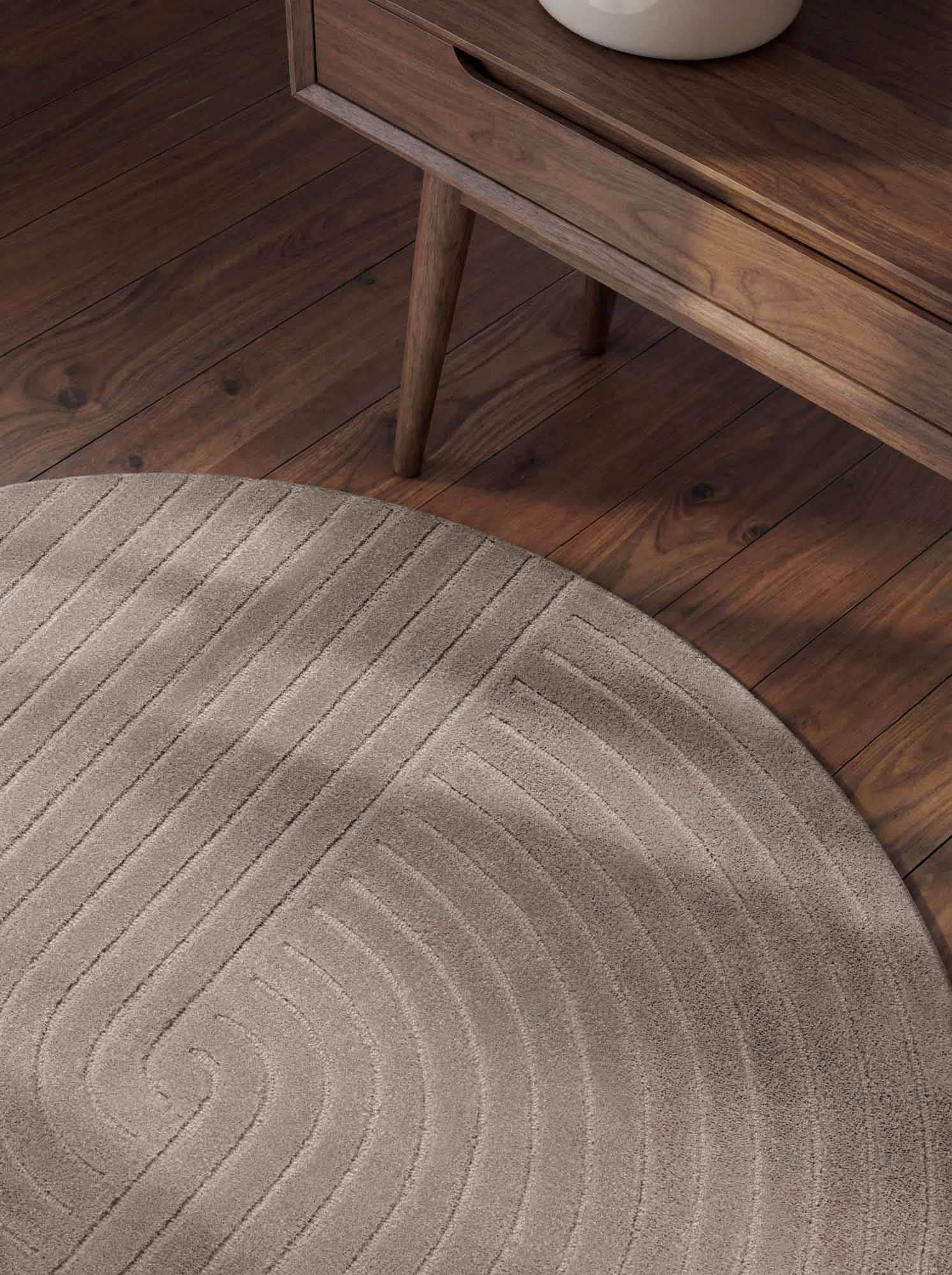 vikosa Wollteppich »Arcura« rund 15 mm Höhe Wolle Handgemacht, Hoch-Tief-Effekt, Geometrisches Linien Wellendesign