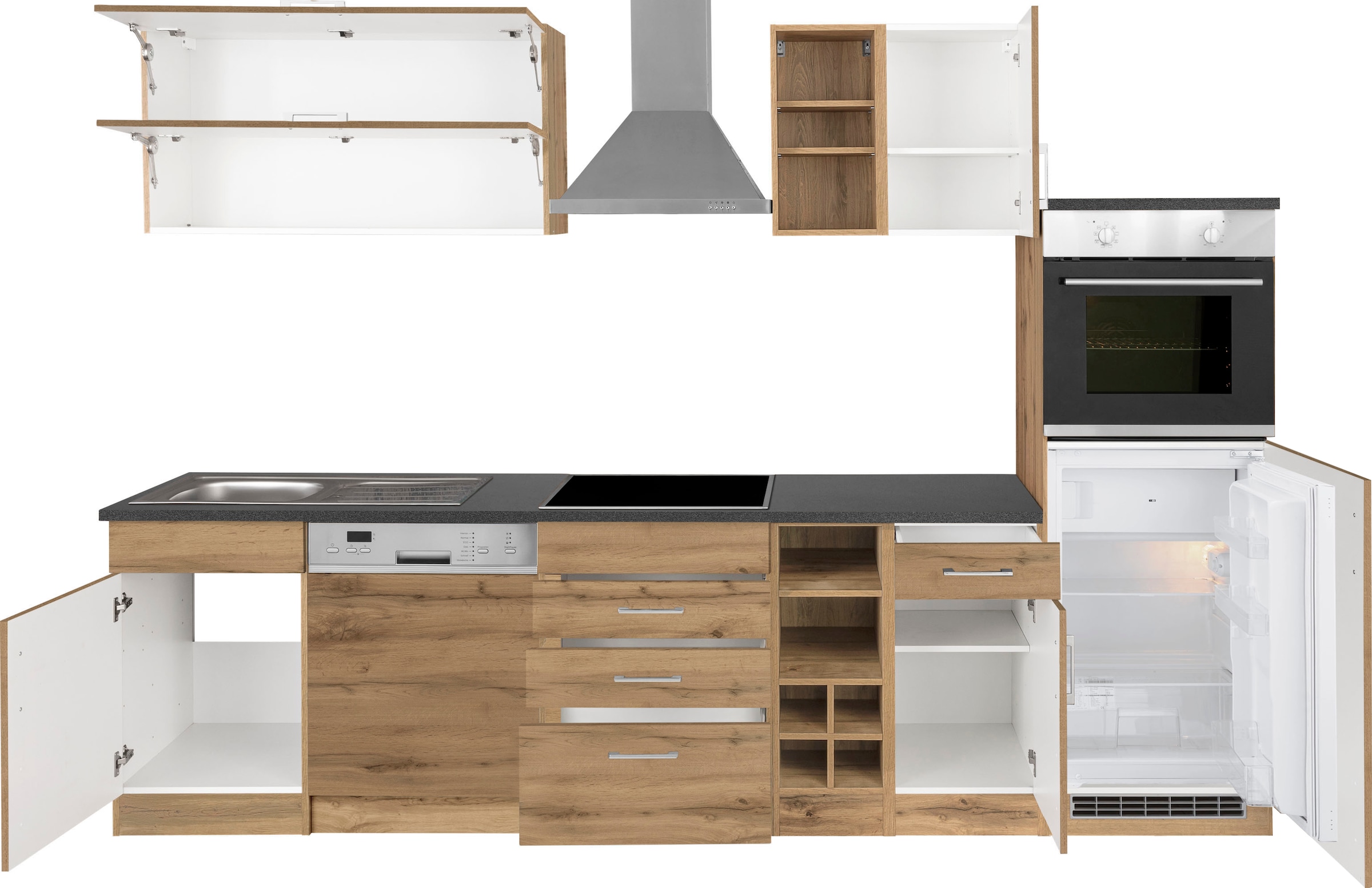 KOCHSTATION Küchenzeile »KS-Colmar« mit E-Geräten, Breite 300 cm