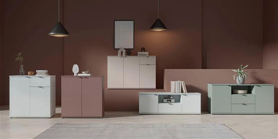 FORTE Kommode »Ganymede«, Kommode, Stauraum, Metallgriffe, 4 Dekore, Breite 80,1cm