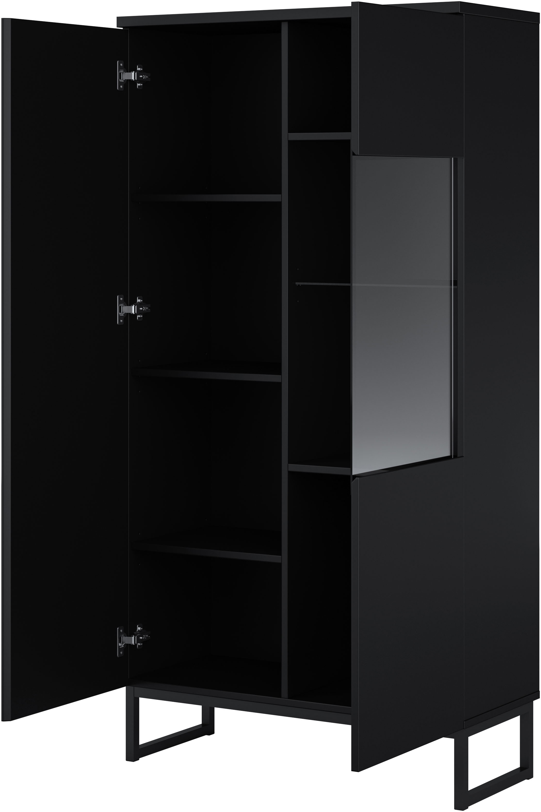 OTTO home Vitrine »Modo II, Breite 80 cm, moderner griffloser Vitrineschrank« Vitrine viel Stauraum, Einlegeböden verstellbar, Glastür, Metallkufen