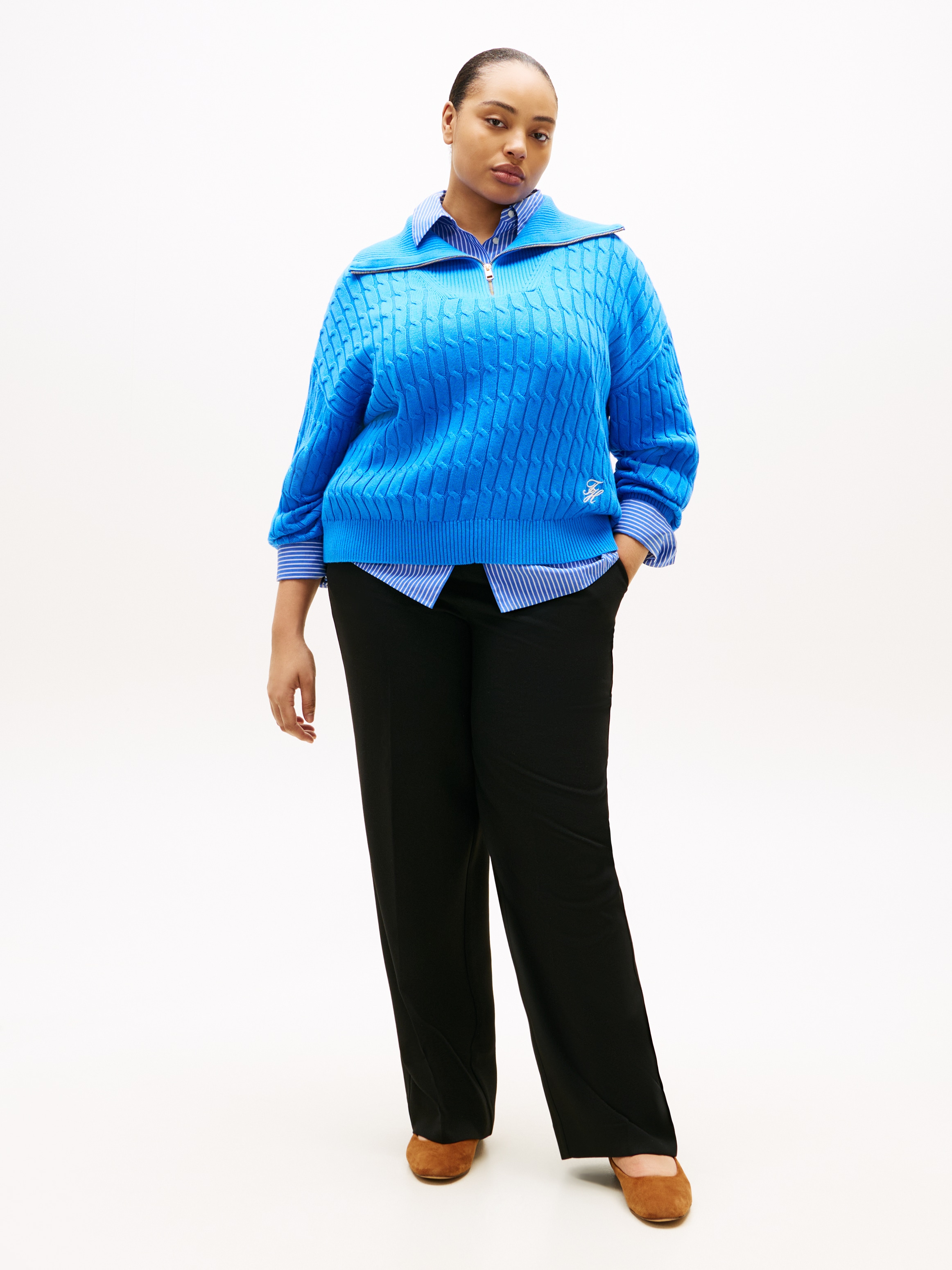 Tommy Hilfiger Curve Troyer »CRV CO CABLE MID GG 1/2 ZIP SWT« in großen Größen, mit Zopfmuster