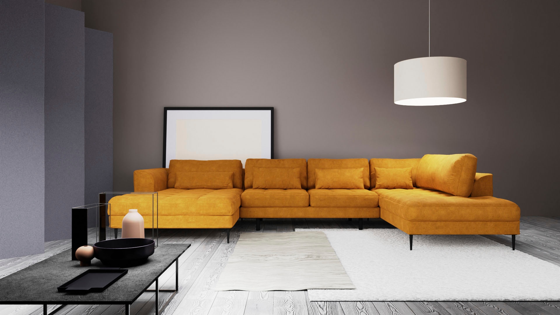 TRENDMANUFAKTUR Wohnlandschaft »Luzi, gemütliches Sofa, extra viel Platz, viele Kissen, OTTOs Choice« Designsofa mit tollem Sitzkomfort, Metallfüße schwarz, Breite 361 cm