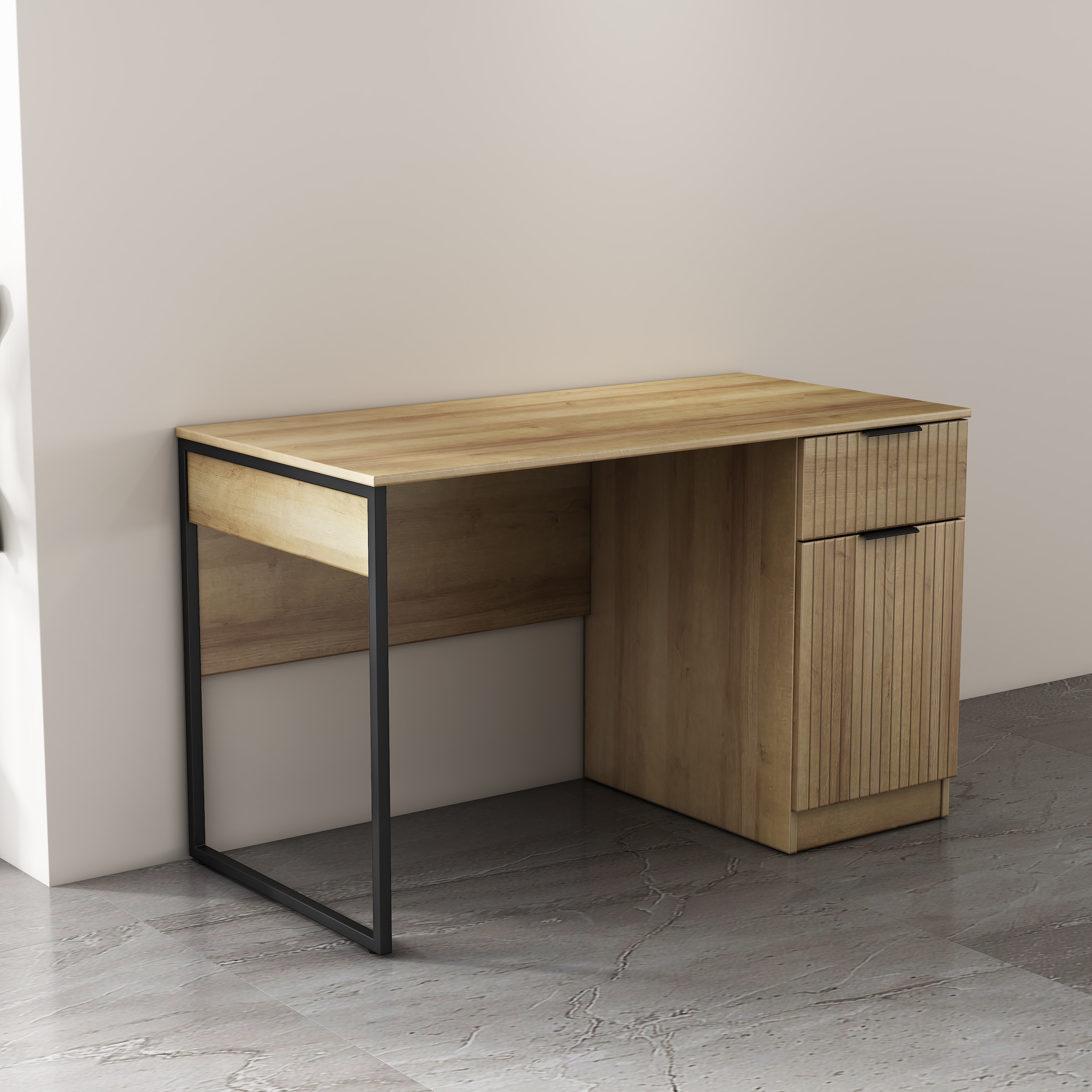 OTTO home Schreibtisch »Aspea« Set,  mit Schublade, ausreichend Stauraum, moderne Rillenoptik, B. 120 cm